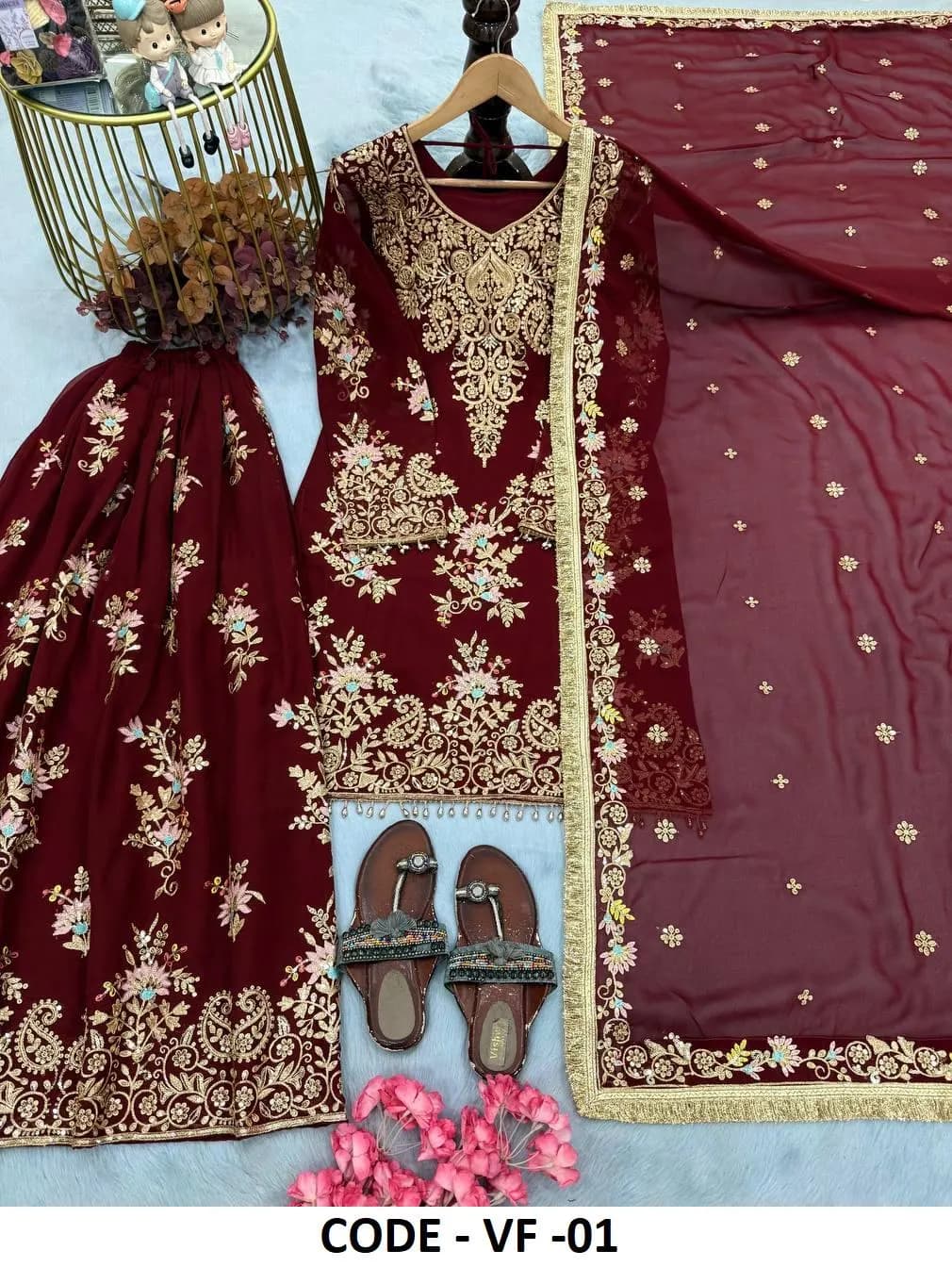 Maroon Sharara Suit for Wedding, Georgette Embroidered Kurta Set, Indian Bridal Wear, Pakistani Party Dress, Zari Work Ethnic Outfit - image 4