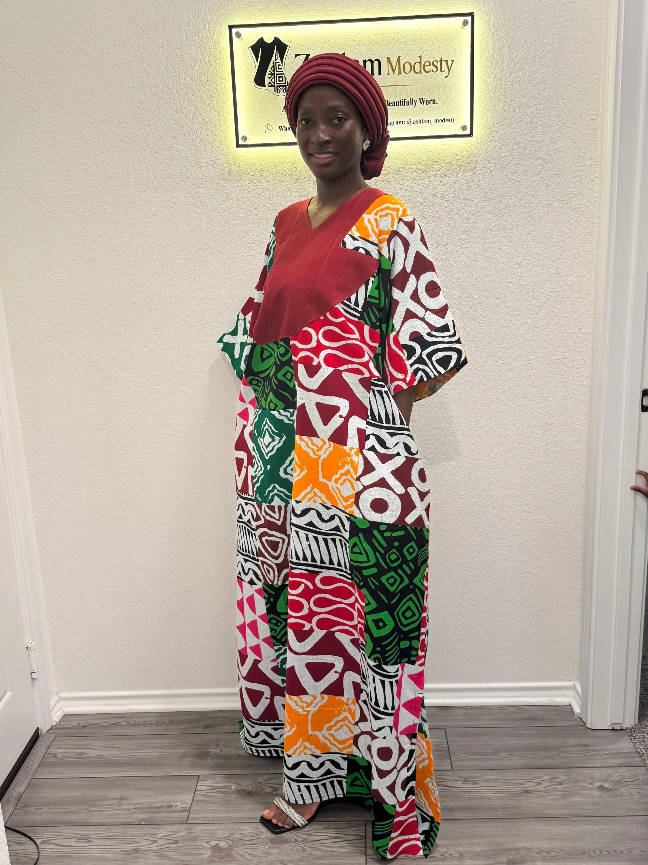 Handmade Ankara Bubu Dress | Aso Oke Accents, Modest Kaftan Gown - image 5
