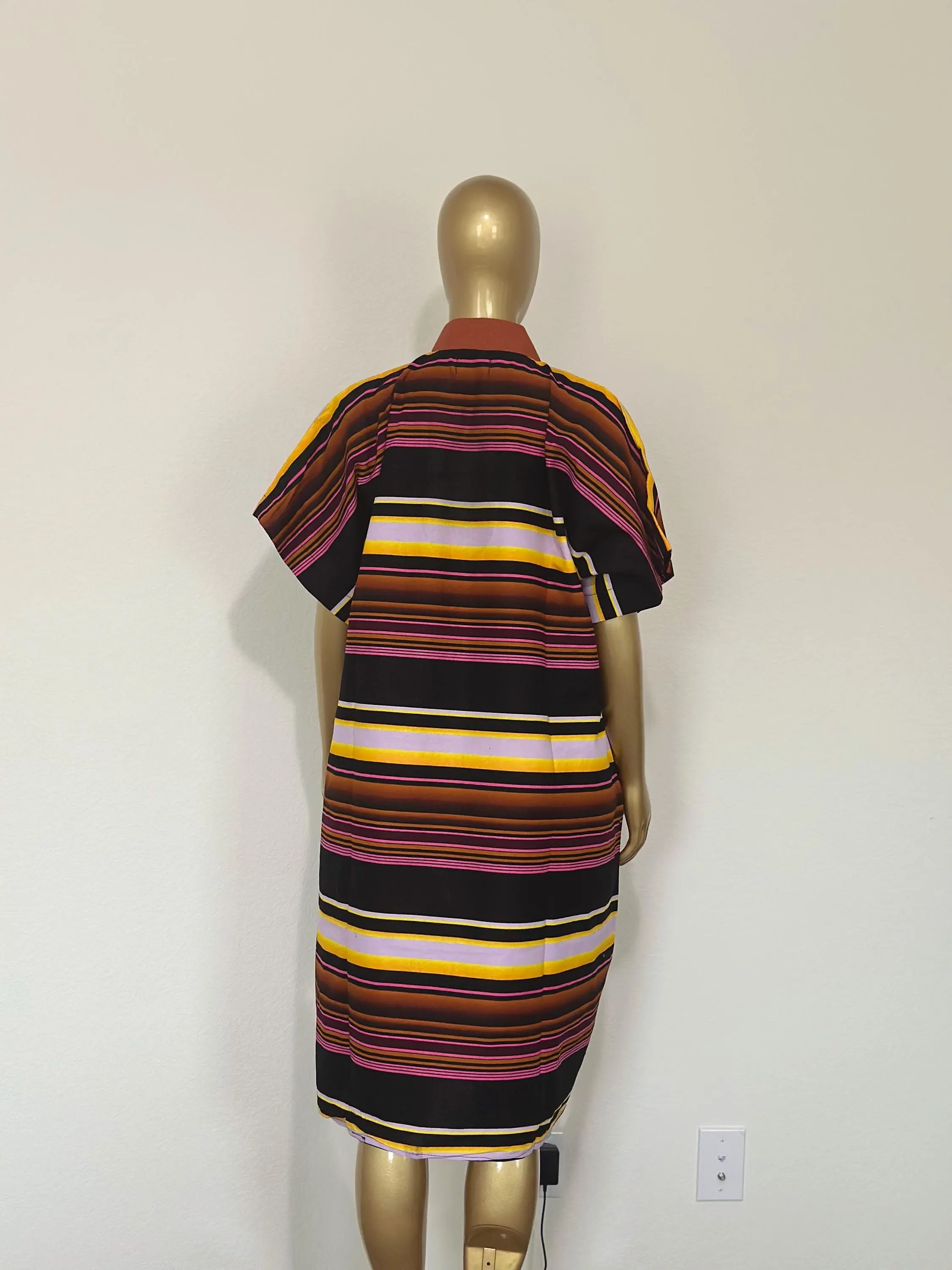 Ankara Bubu Dress | Orange Aso Oke Trim African Wax Print Gown - image 4
