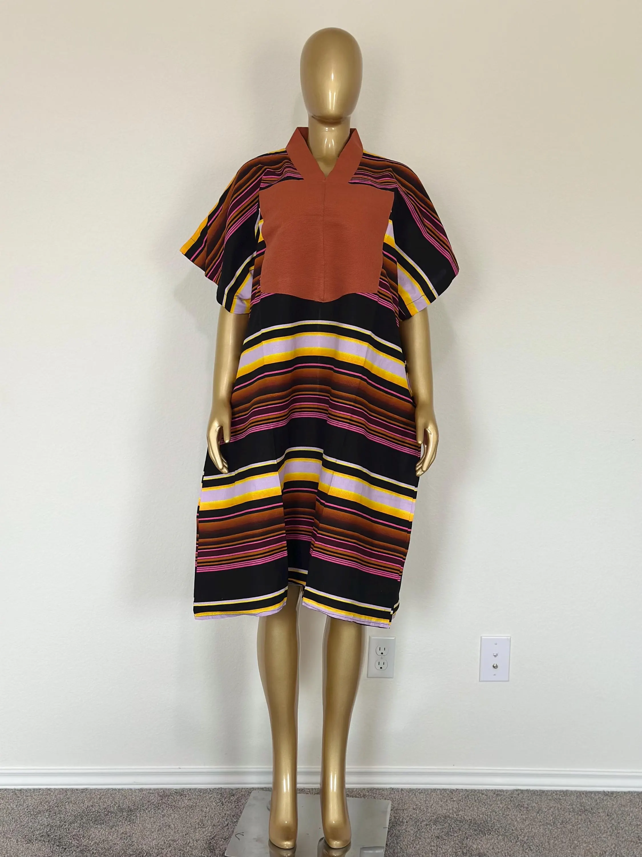 Ankara Bubu Dress | Orange Aso Oke Trim African Wax Print Gown - image 3