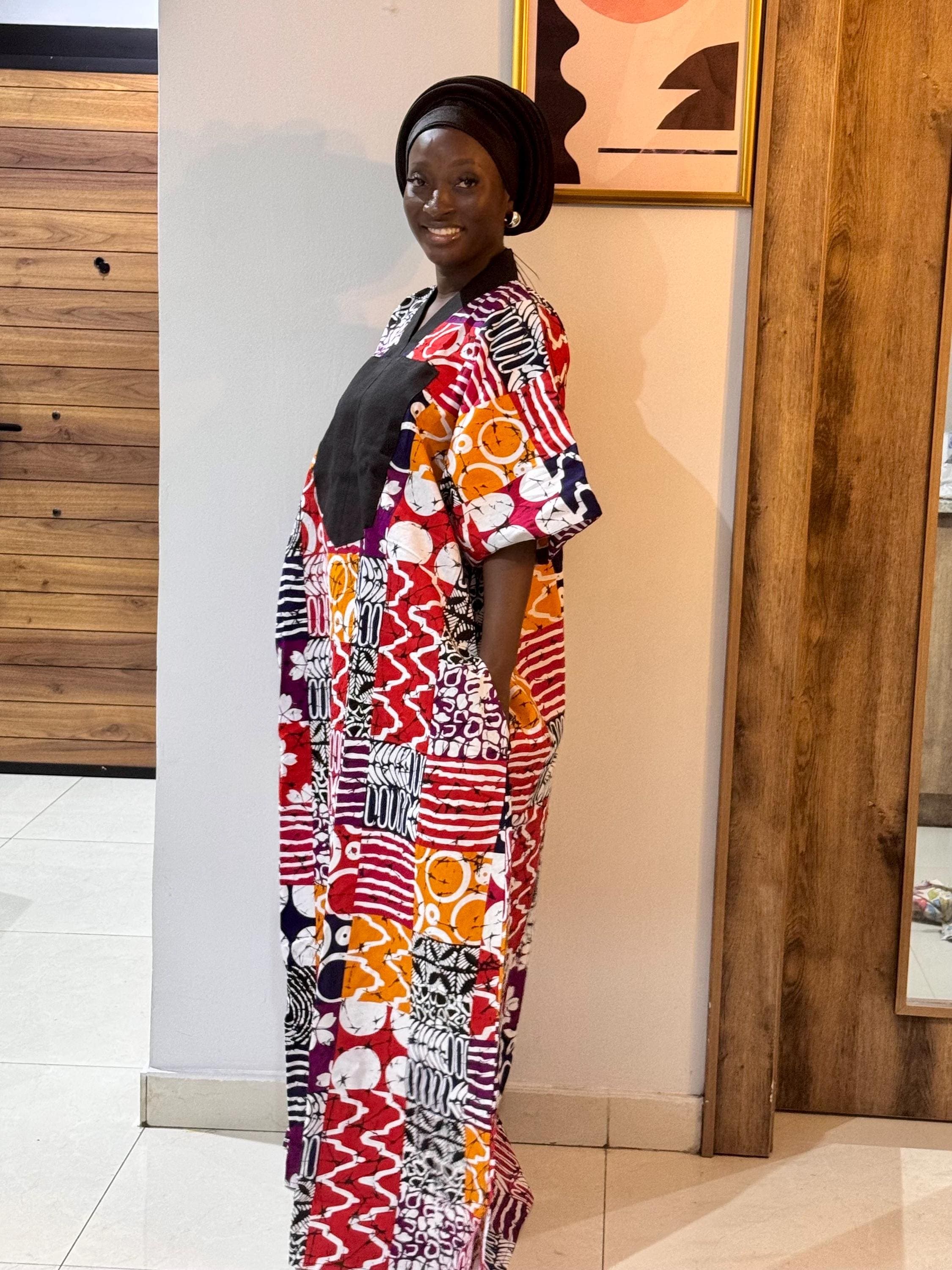Ankara Bubu Dress | Aso Oke Trim African Wax Print Gown - image 4