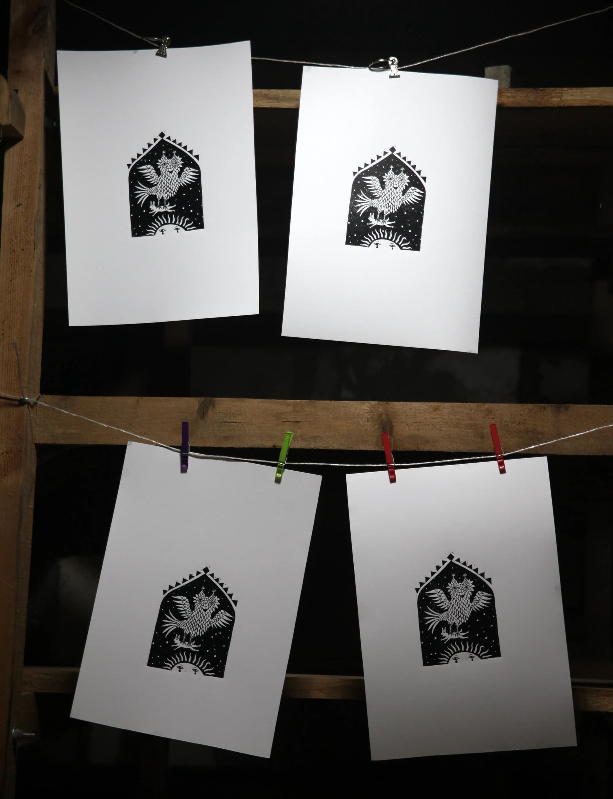 Owl Linocut Print, Owl Hare and Sun Lino Print, Rabbit Memorial - image 5