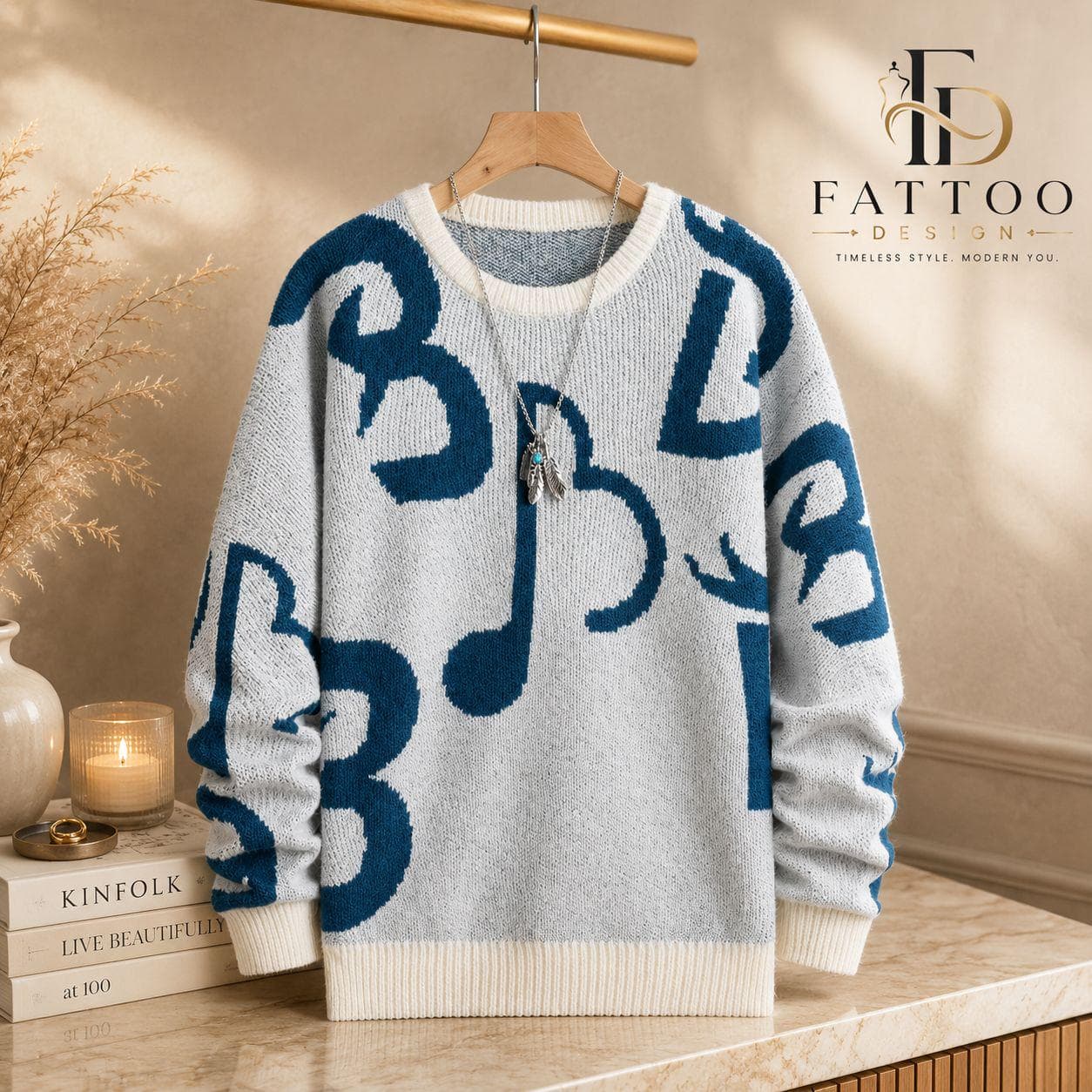 Women's Graphic Print Knit Sweater, Abstract Pattern, Crew Neck, Long Sleeve, Polyester Casual Winter Top - image 4