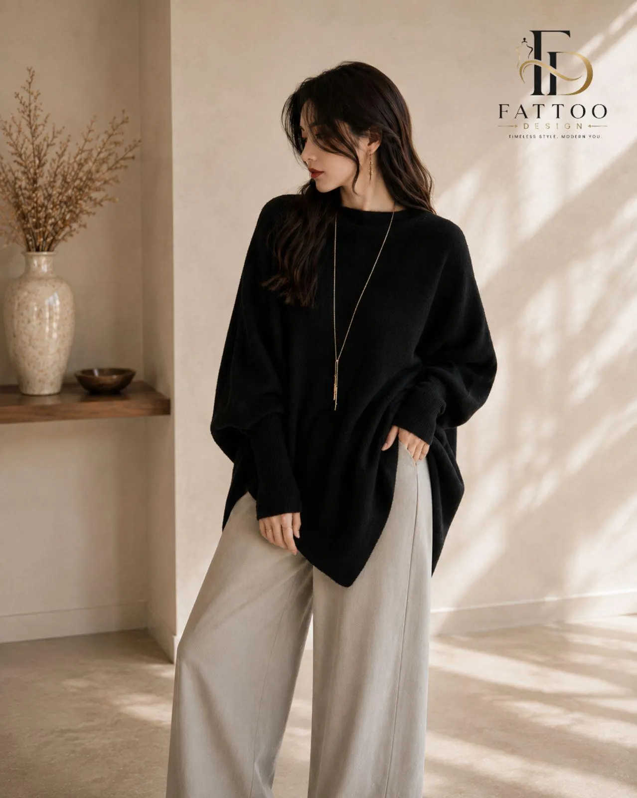 Oversized Batwing Poncho Sweater, Soft Polyester, Asymmetrical Hem, Cream Knit Top - image 5
