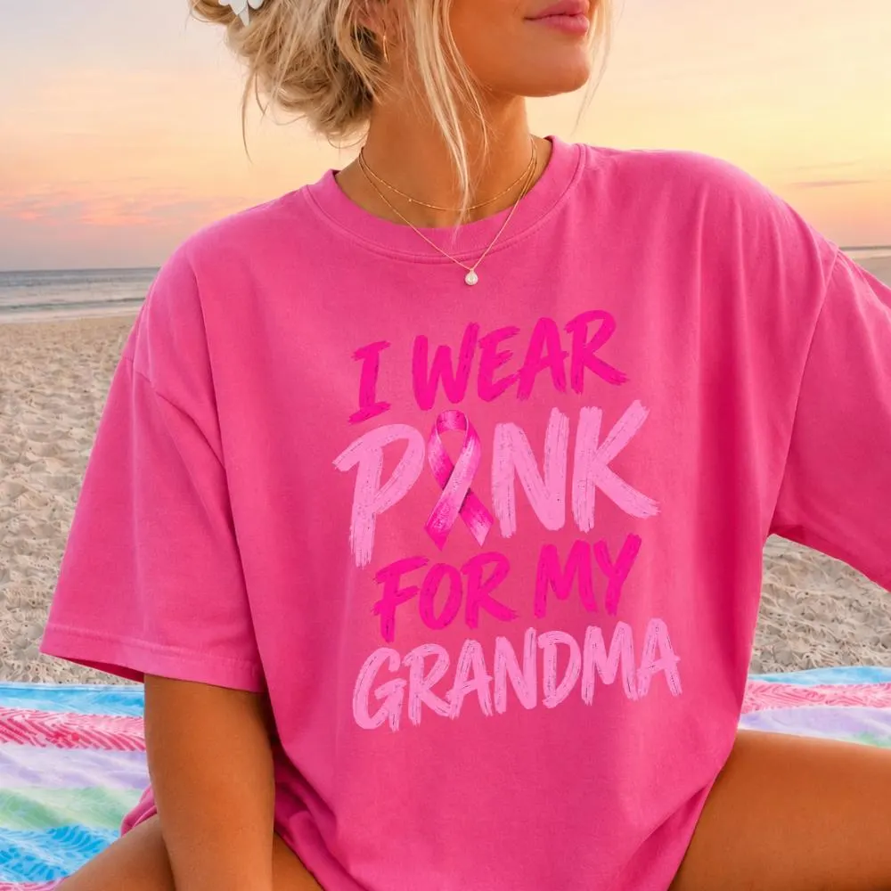 I Wear Pink For My Grandma PNG: Breast Cancer Awareness Ribbon Inspirational Family Support