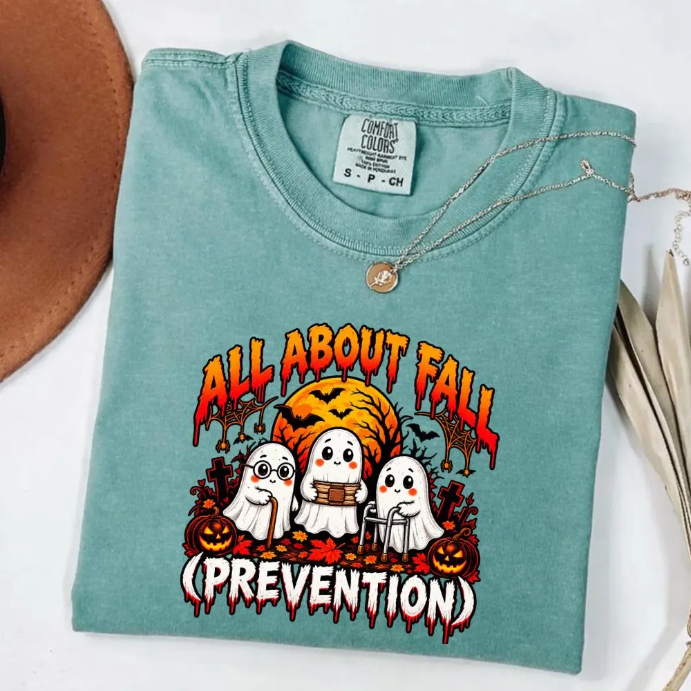 All About Fall Prevention T-Shirt, Funny Halloween Nurse Gift, Fall Prevention Graphic Tee, Cute Ghost Halloween Shirt, Spooky Gift - image 5