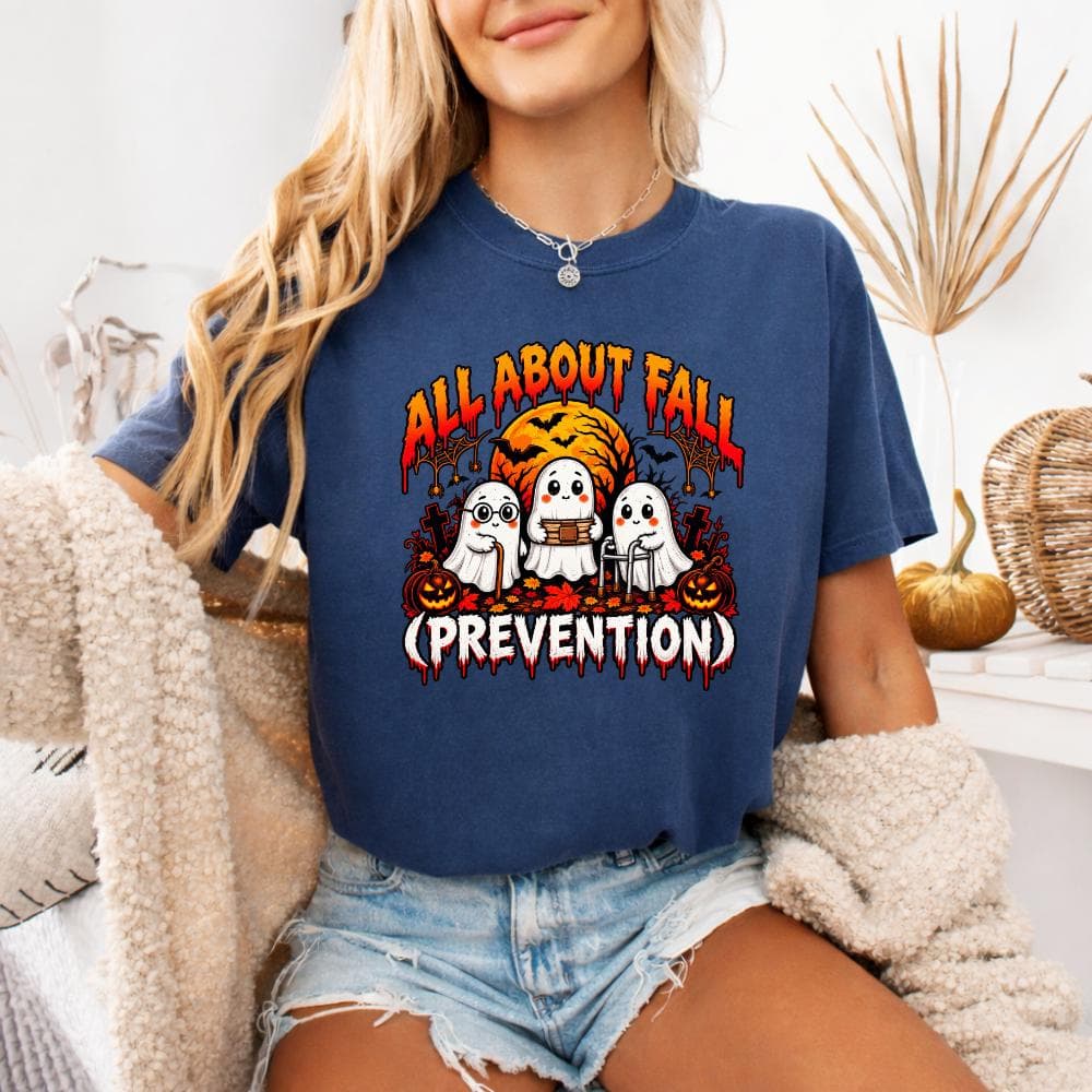 All About Fall Prevention T-Shirt, Funny Halloween Nurse Gift, Fall Prevention Graphic Tee, Cute Ghost Halloween Shirt, Spooky Gift - image 3