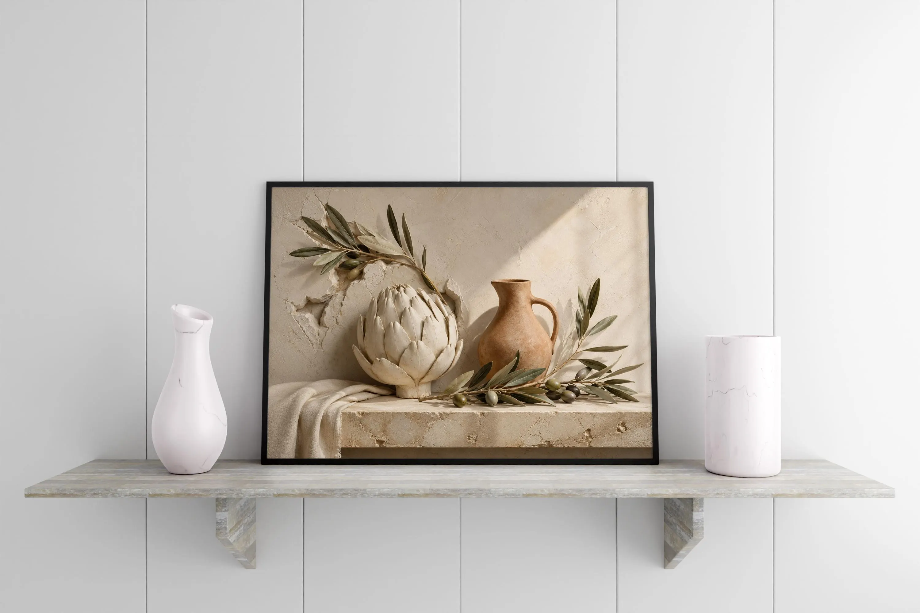 Artichoke Kitchen Canvas Wall Art-Mediterranean Still Life Decor-Olive Branch Kitchen Print -Rustic Farmhouse Design - image 4