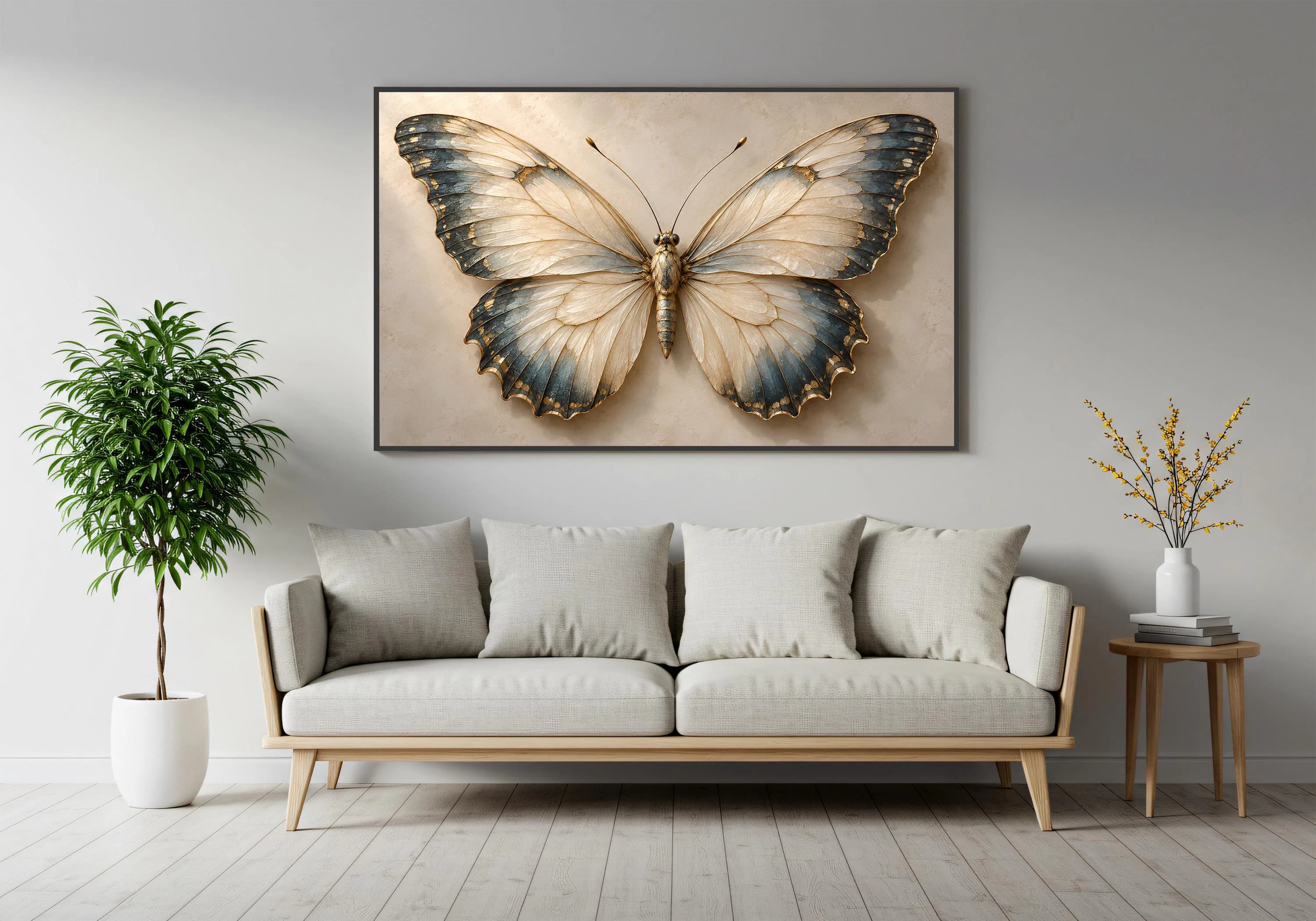 3D Butterfly Wall Art-Gold Blue Butterfly Canvas-Modern Insect Artwork-Luxury Nature Decor-Elegant Living Room Decor - image 5
