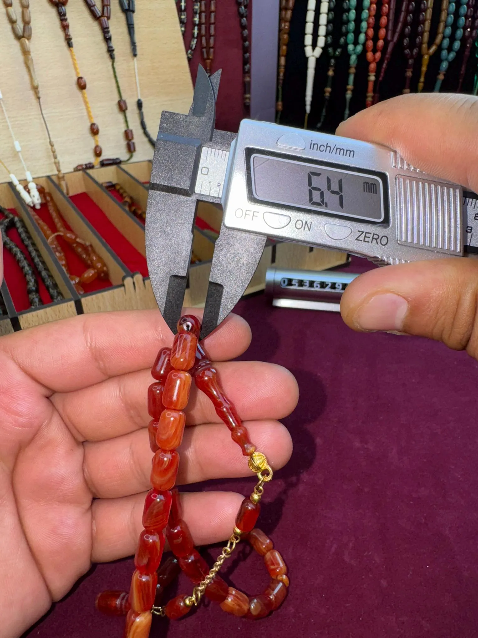 14K Solid Gold Amber Bakelite Tasbih – Cherry Red Prayer Beads (6.4x10.5 mm) - image 4