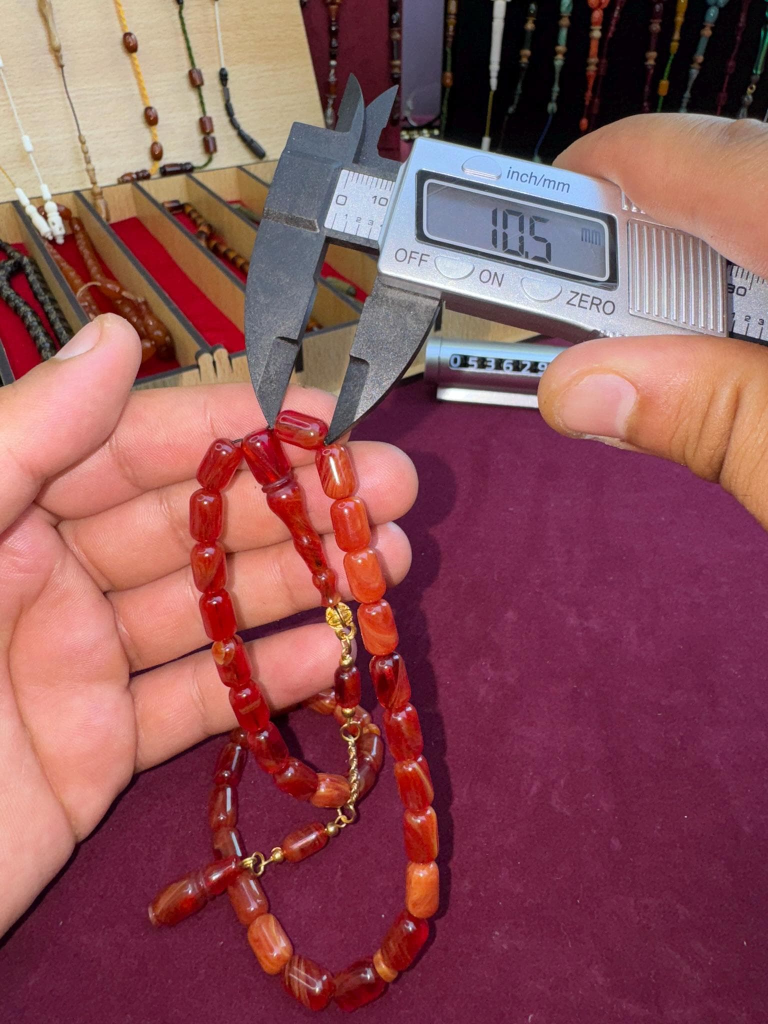 14K Solid Gold Amber Bakelite Tasbih – Cherry Red Prayer Beads (6.4x10.5 mm) - image 3