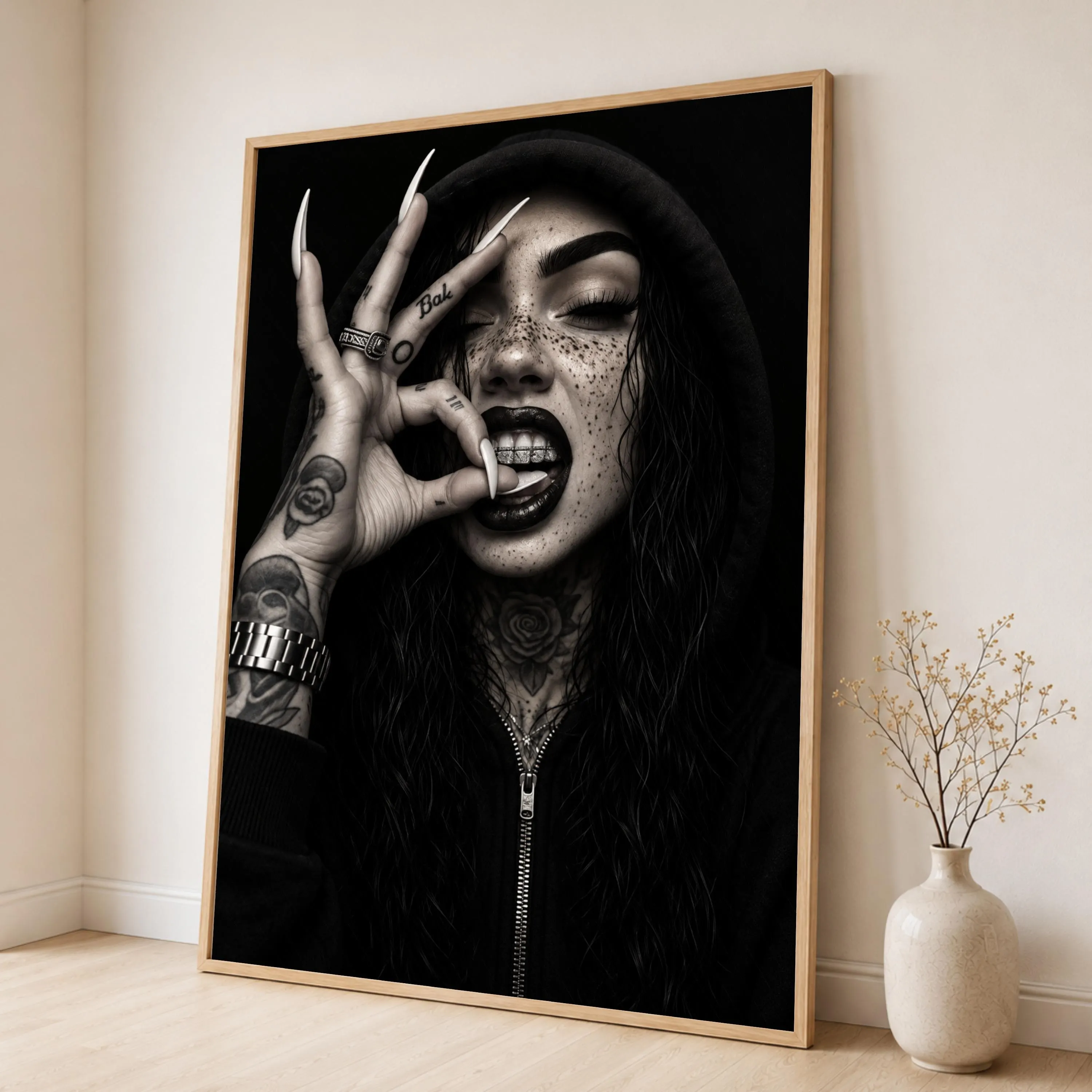 Bold Black and White Wall Art Print, Edgy Portrait Canvas Print for Modern Home Decor, Unique Statement Piece, black and white art