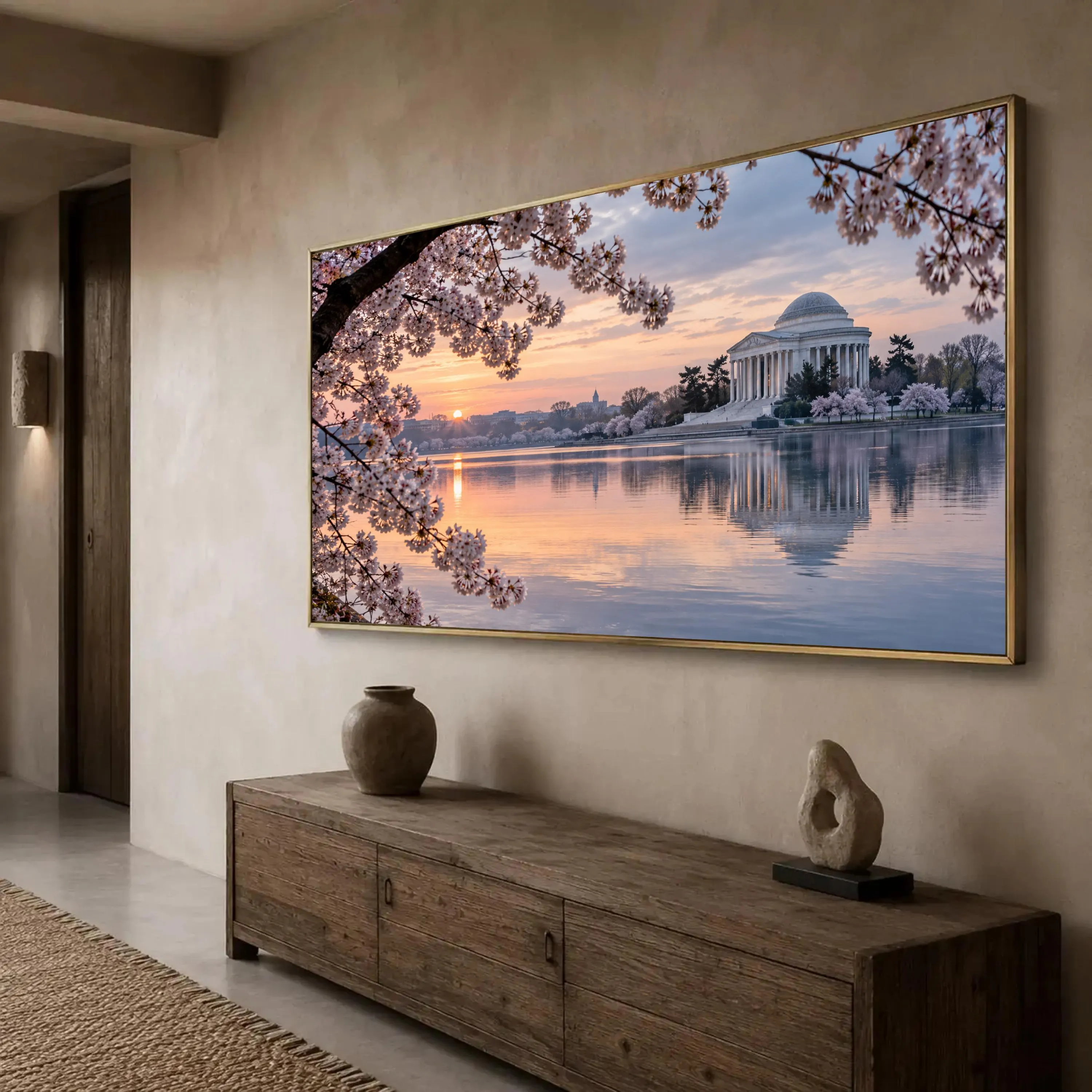 Cherry Blossom Canvas Print, Serene Washington DC Landscape Wall Art, Beautiful Spring Sunset Decor for Home or Office, cherry blossom art