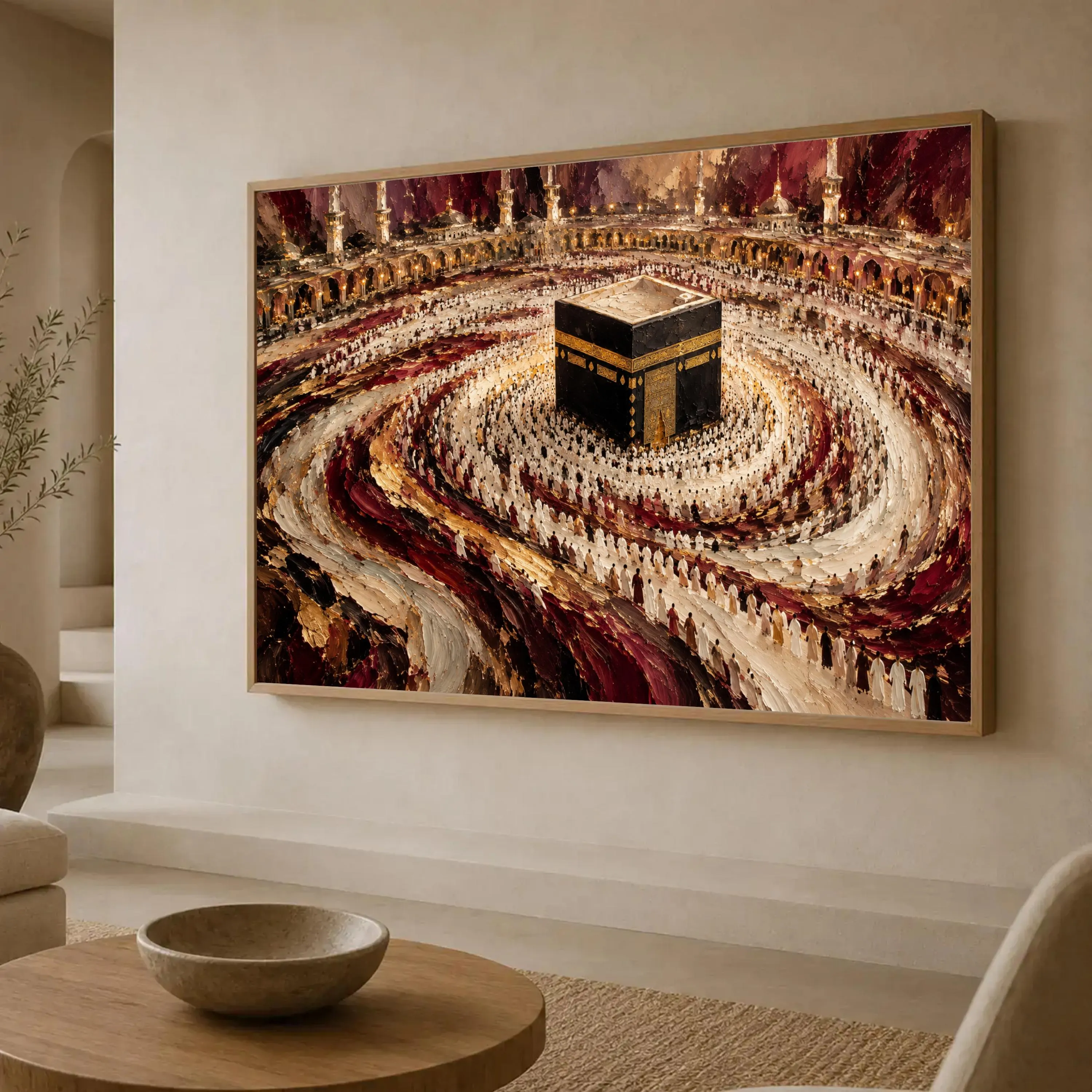 Vibrant Mosque Canvas Print, Spiritual Pilgrims Around Kaaba, Islamic Wall Art for Home Decor, Faith-Inspired Artwork, mosque wall art