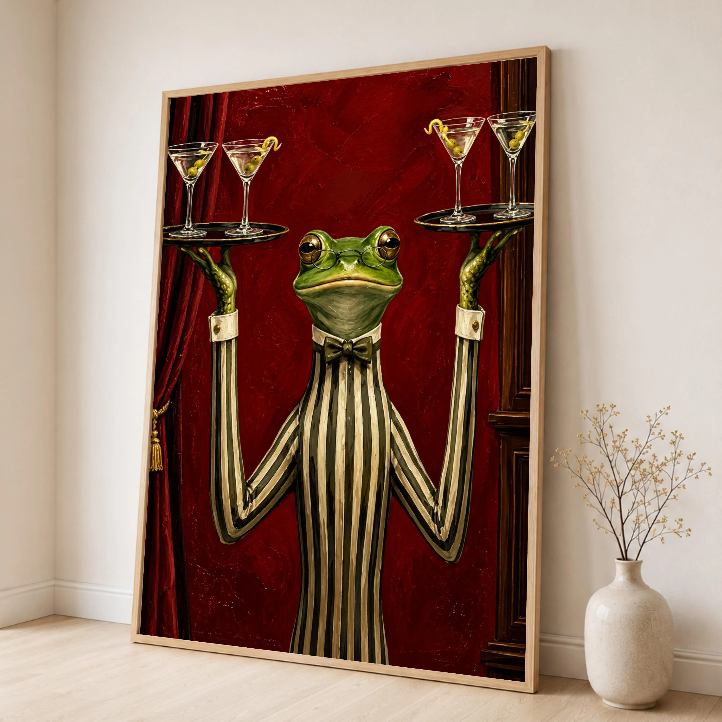 Whimsical Frog Wall Art Print, Vintage Style Canvas Print for Unique Home Decor, Fun Animal Artwork for Living Room, frog art print