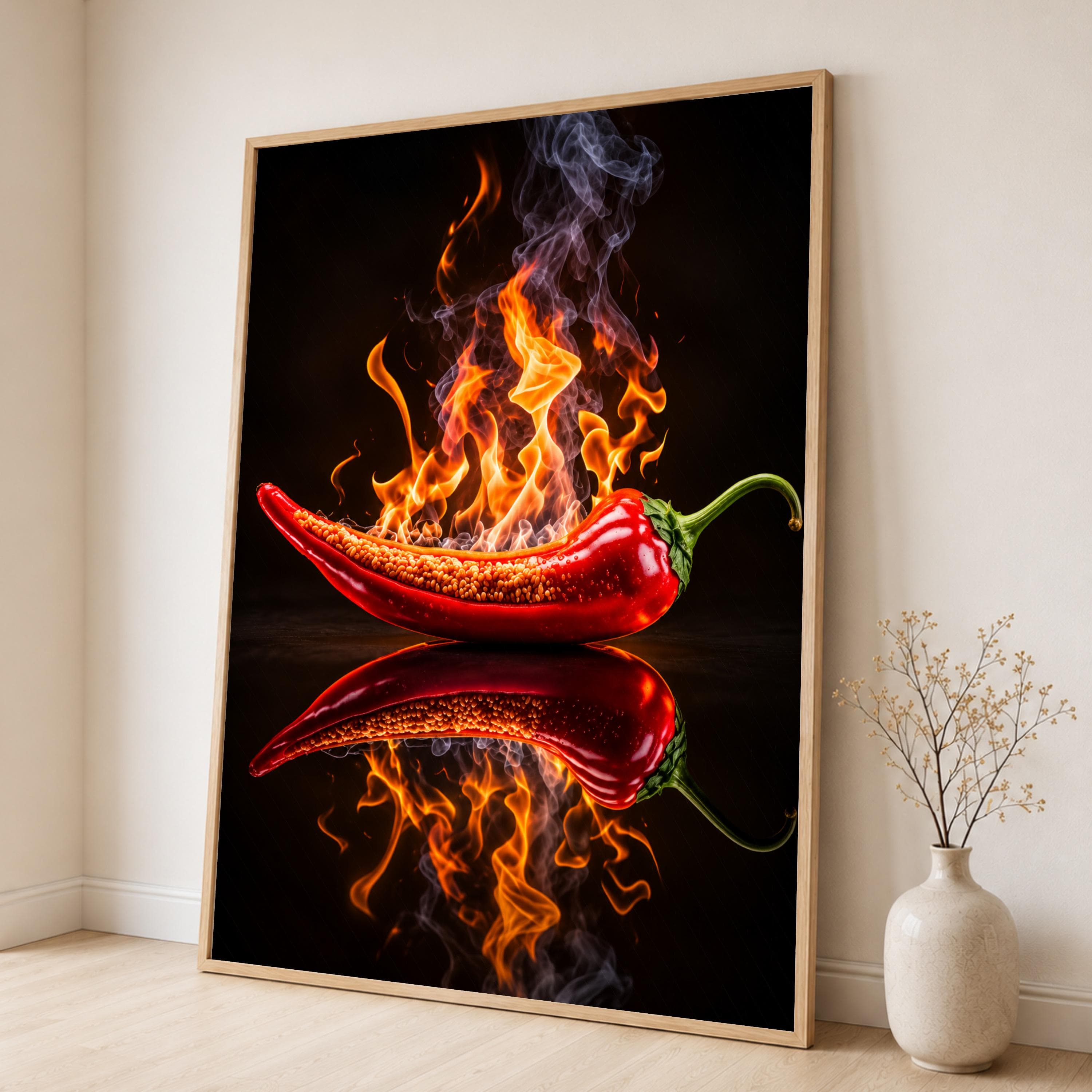 Fiery Red Chili Pepper Canvas Print, Vibrant Wall Art for Kitchen Decor, Spicy Culinary Artwork for Food Lovers, chili pepper art