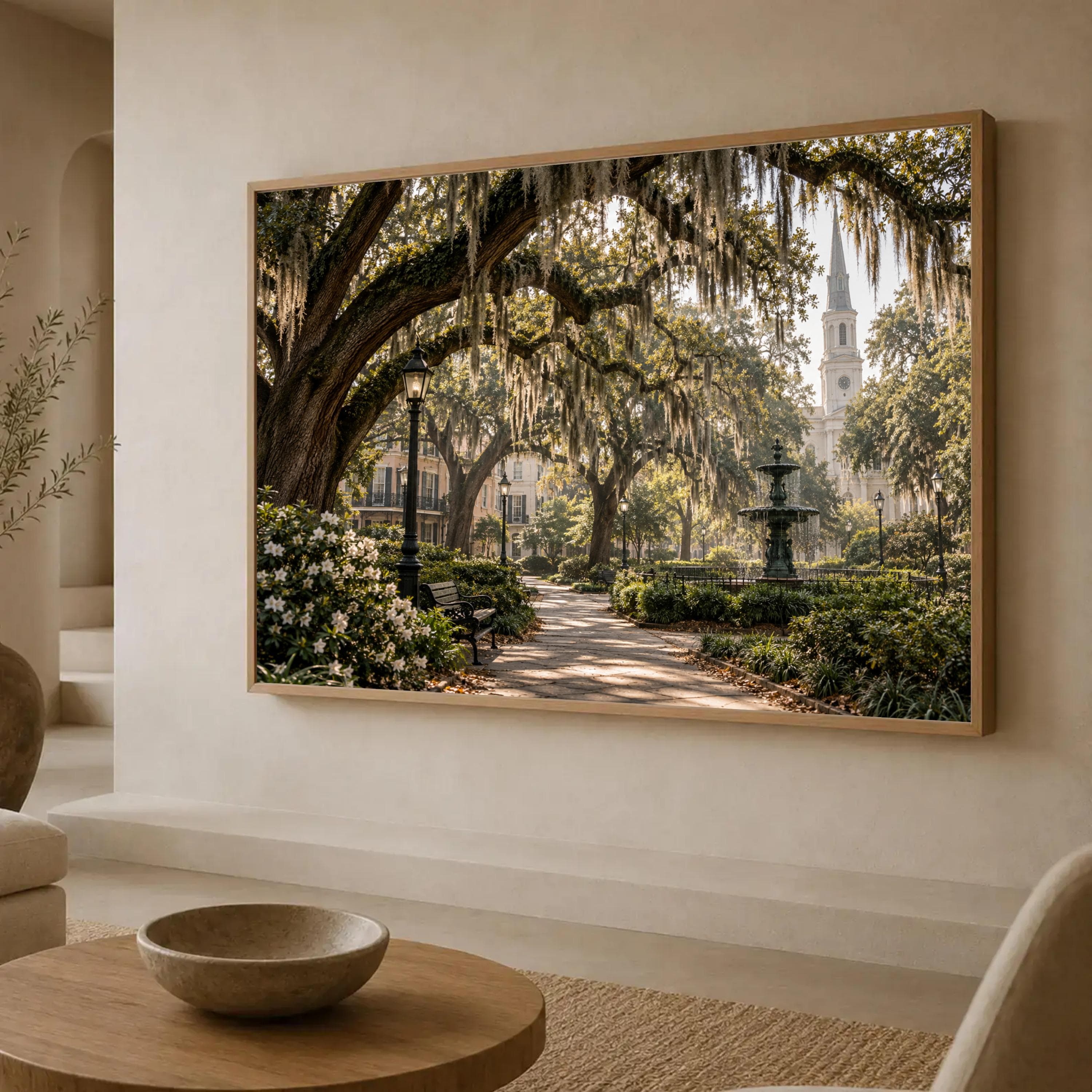 Vintage Park Scene Canvas Print, Serene Nature Wall Art for Living Room, Southern Charm Landscape Decor, vintage landscape