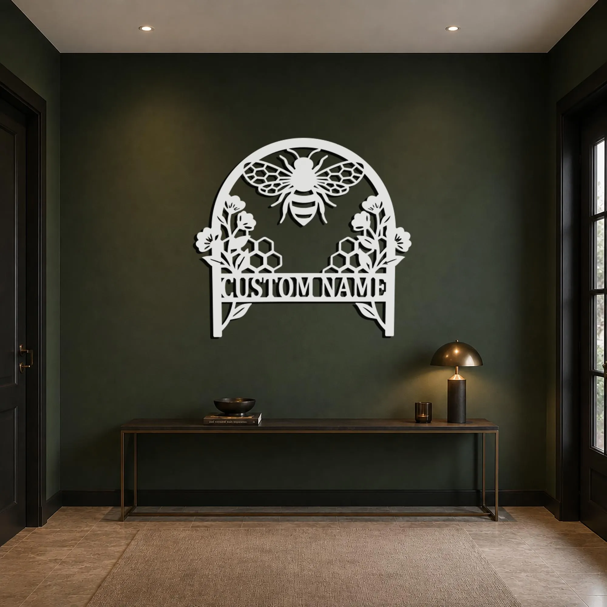 Personalized Bee Metal Wall Art, Custom Last Name Sign, Honeycomb Decor, Beekeeper Gift, Floral Art, Wedding Gifts, Botanical Metal Wall Art - image 4