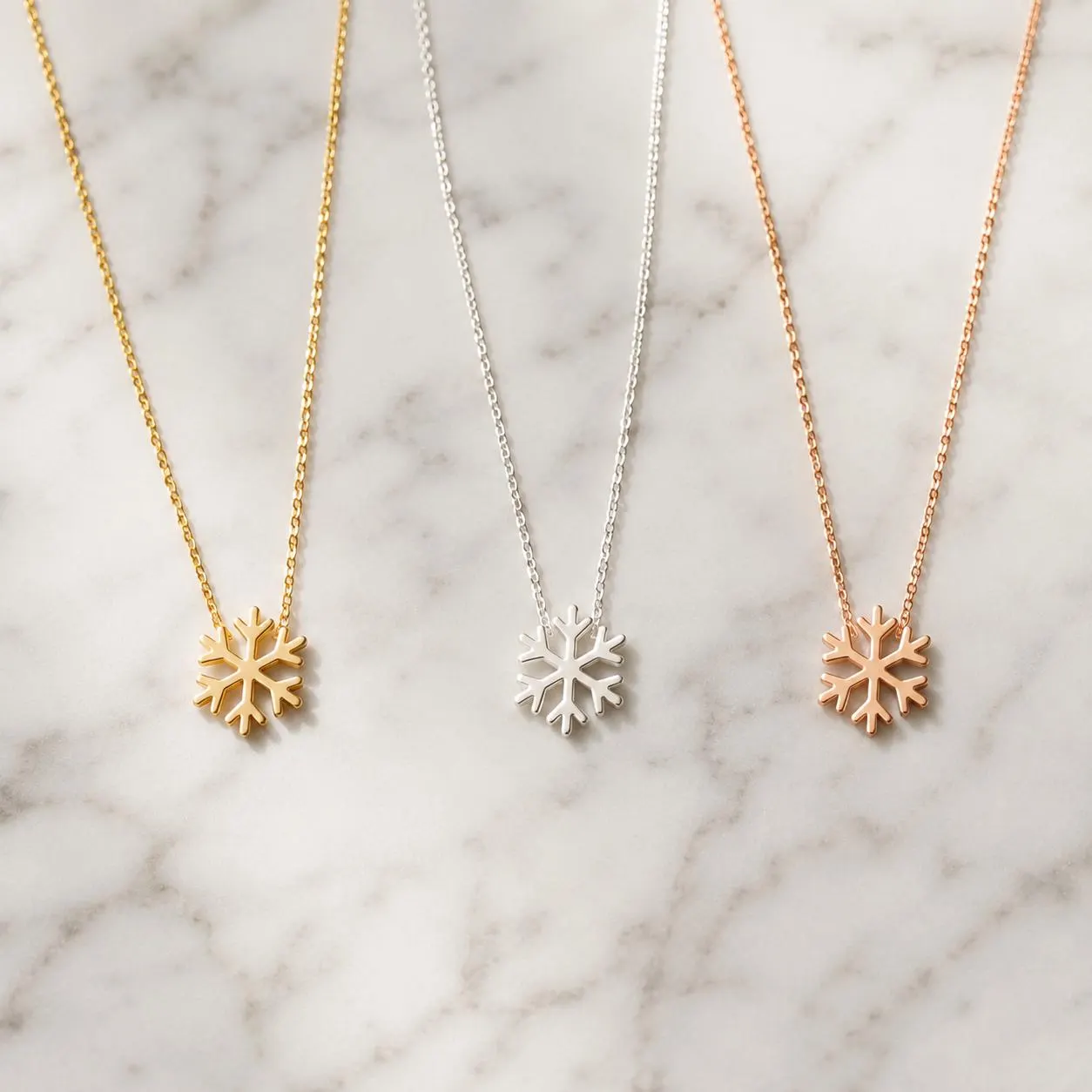 Snowflake Necklace, Minimalist Winter Jewelry, Gold Silver Rose Gold Pendant, Christmas Gift for Her, Holiday Jewelry - image 3