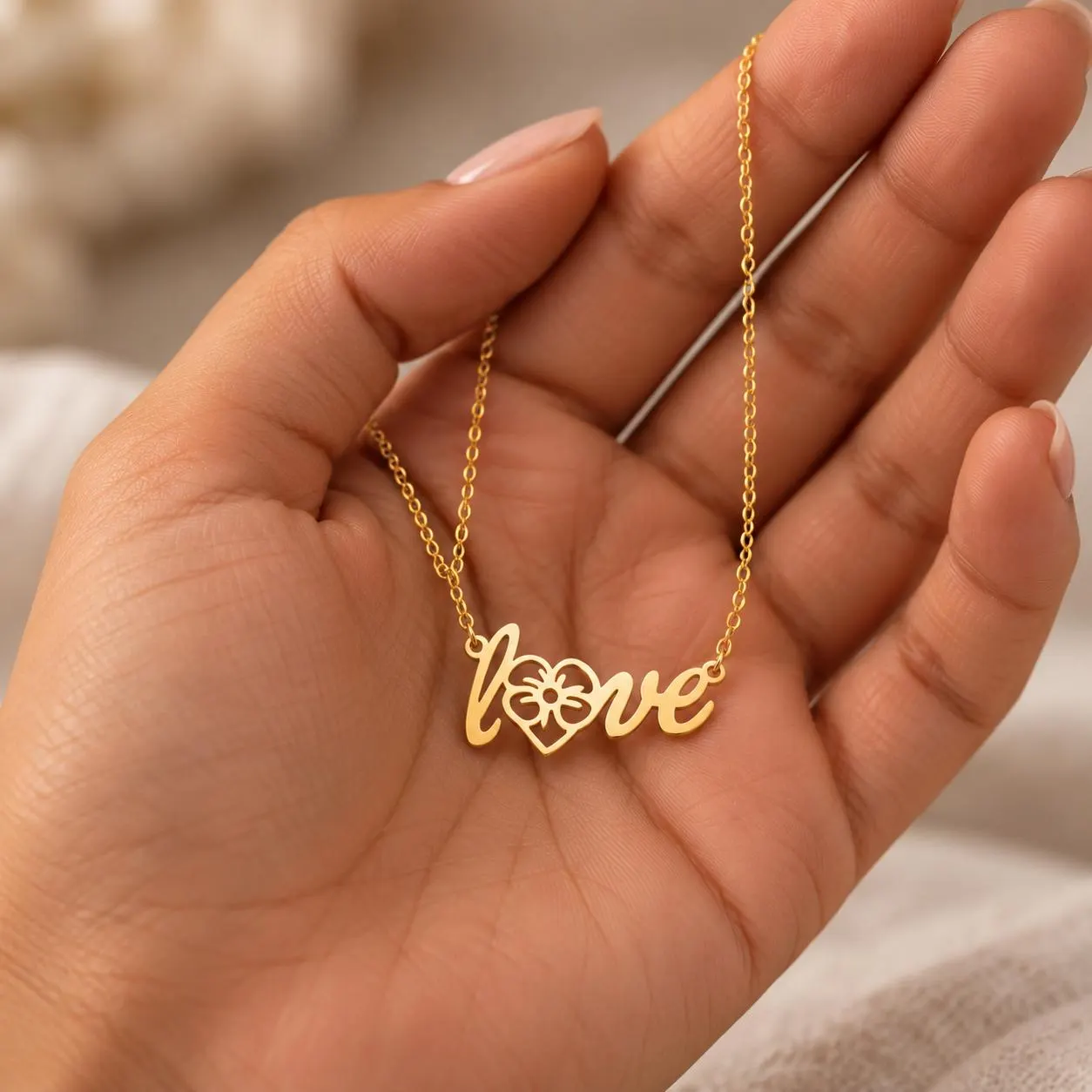 Dainty Love Flower Necklace, Gold Heart Necklace, Floral Love Pendant, Minimalist Romantic Jewelry, Gift for Her, Anniversary Gift - image 5