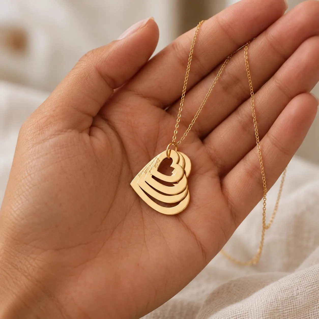 Intertwined Heart Necklace, 925 Sterling Silver Custom Family Name Pendant, 14K Gold Plated Double Heart Jewelry, Anniversary Gift For Her - image 3