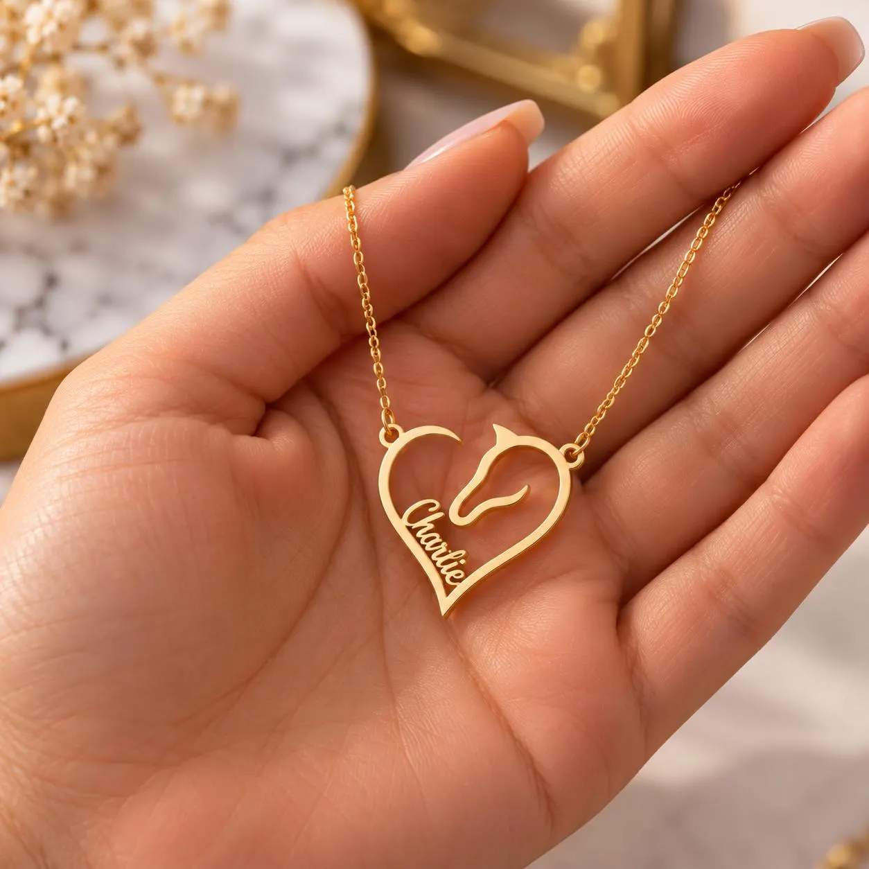 Personalized Horse Necklace with Name, Sterling Silver Equestrian Necklace, Custom Horse Heart Pendant, Birthstone Necklace, Horse Lover Gif - image 3