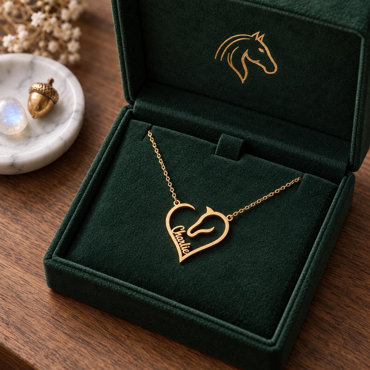 Personalized Horse Necklace with Name, Sterling Silver Equestrian Necklace, Custom Horse Heart Pendant, Birthstone Necklace, Horse Lover Gif - image 5