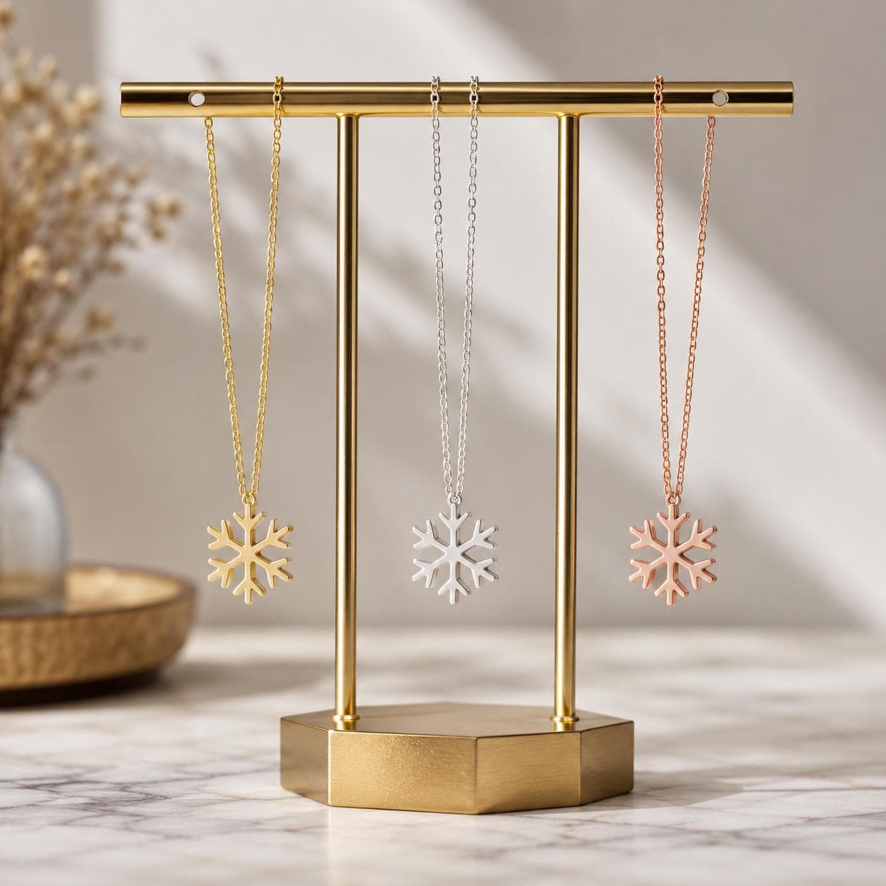 Snowflake Necklace, Minimalist Winter Jewelry, Gold Silver Rose Gold Pendant, Christmas Gift for Her, Holiday Jewelry - image 5