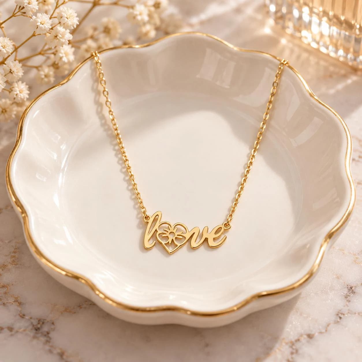 Dainty Love Flower Necklace, Gold Heart Necklace, Floral Love Pendant, Minimalist Romantic Jewelry, Gift for Her, Anniversary Gift - image 3