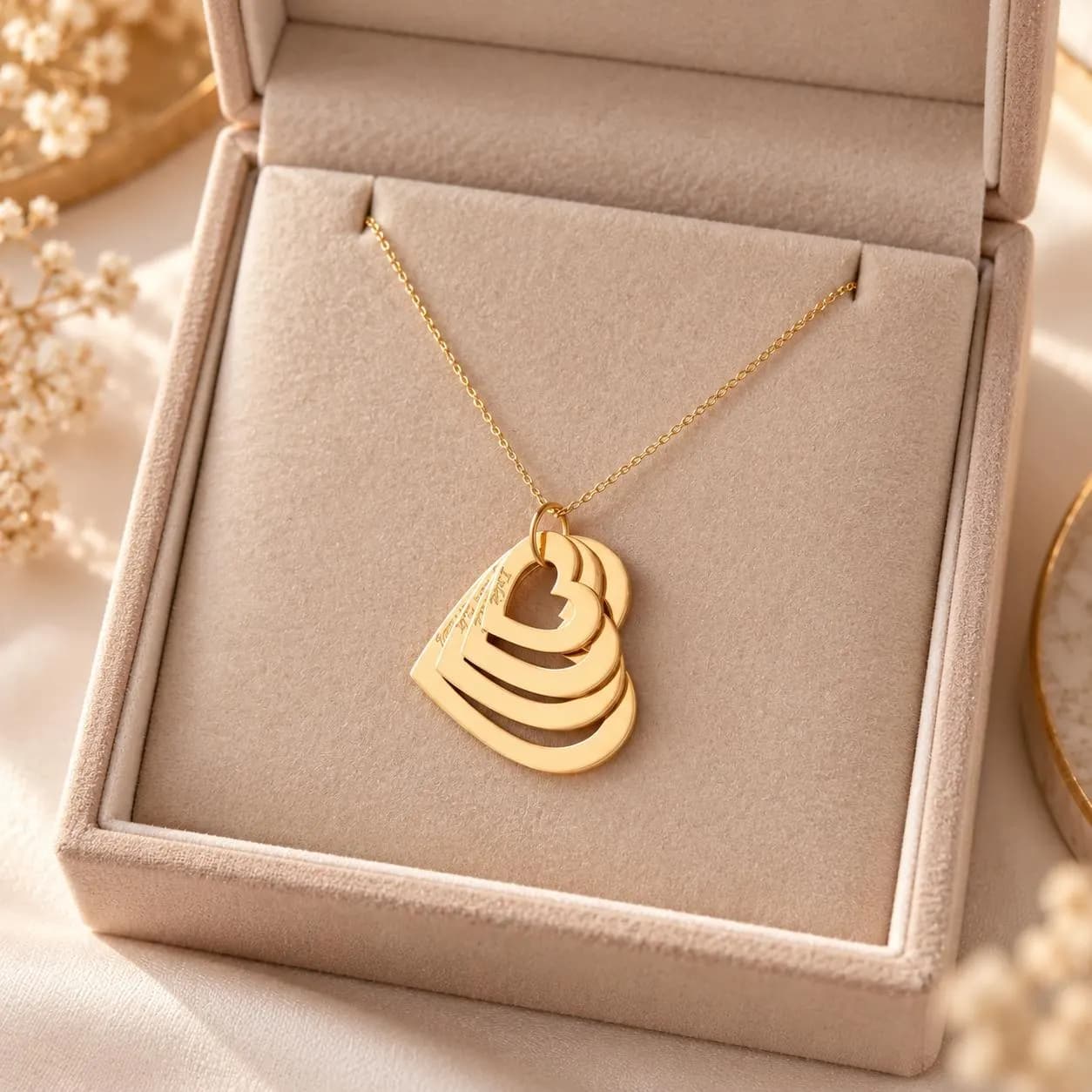 Intertwined Heart Necklace, 925 Sterling Silver Custom Family Name Pendant, 14K Gold Plated Double Heart Jewelry, Anniversary Gift For Her - image 4