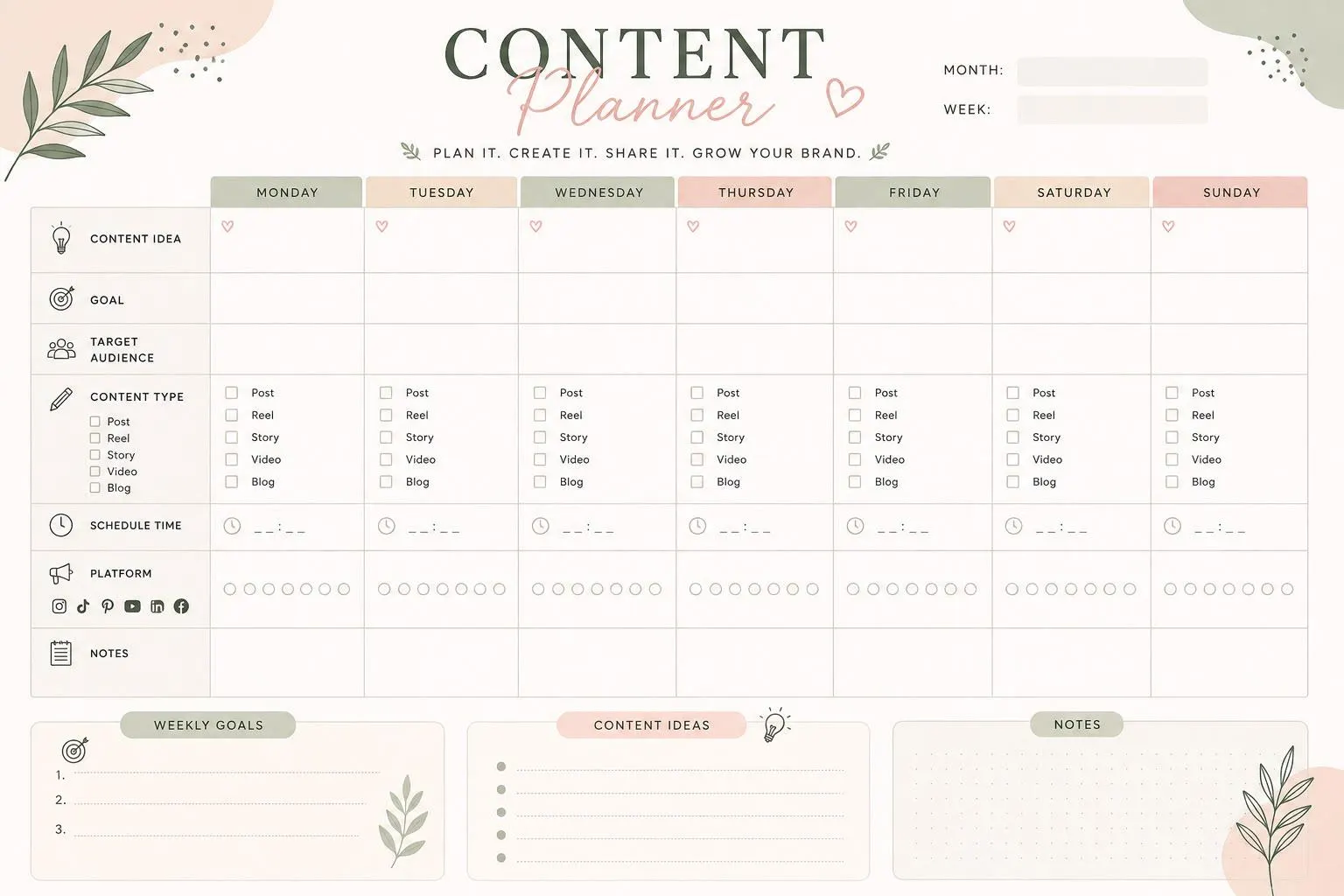 Content Planner Printable | Social Media Marketing Calendar (Digital Download) - image 4