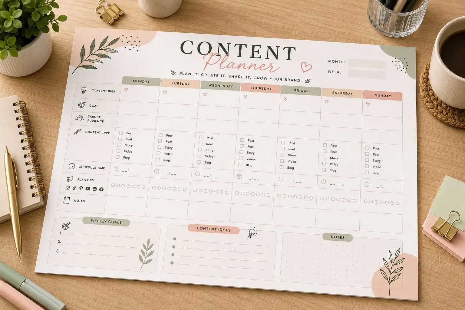 Content Planner Printable | Social Media Marketing Calendar (Digital Download) - image 3