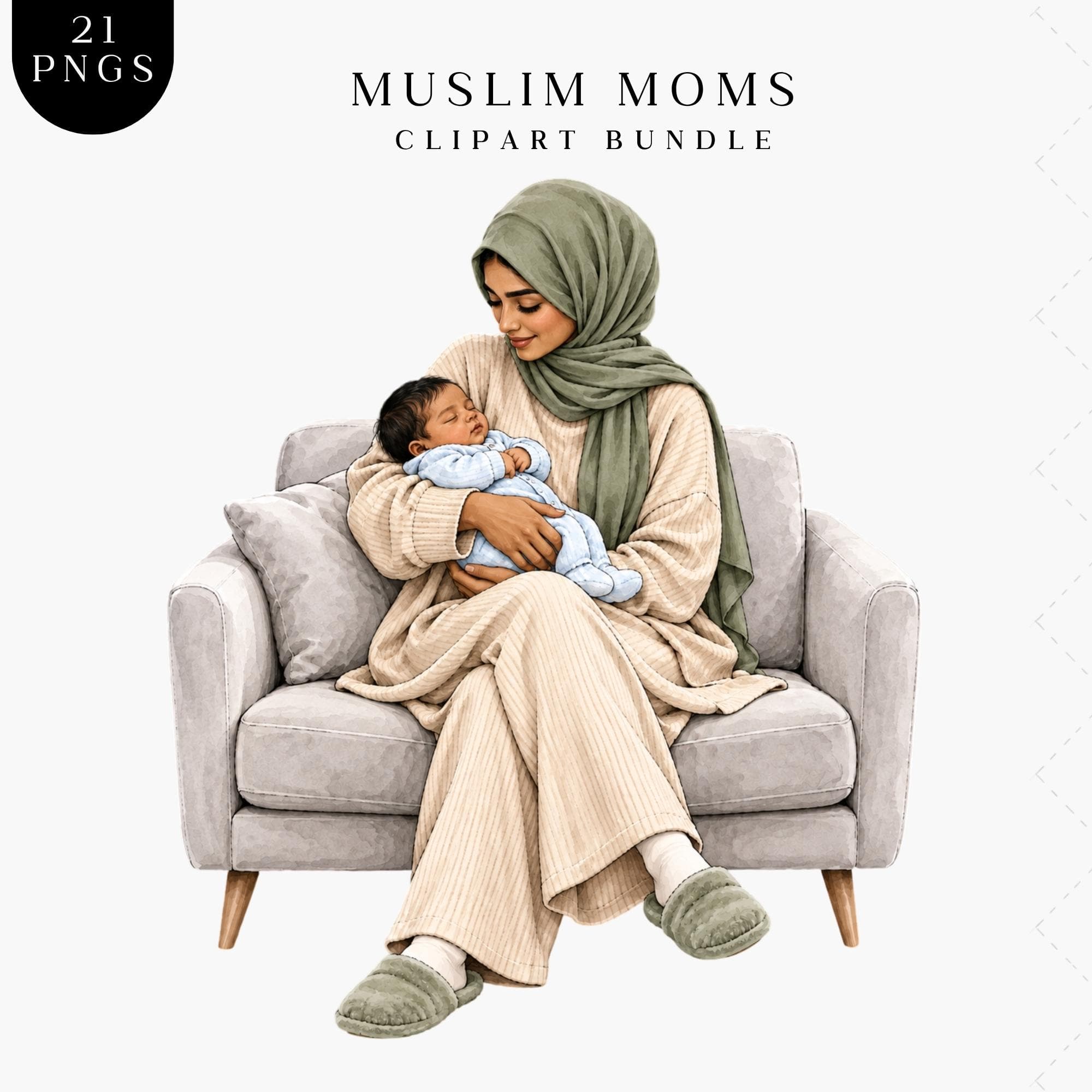 Muslim Mother And Baby Clipart Bundle, Hijab Mums Watercolour Illustrations, Islamic Mom, Hijab Mothers - image 4