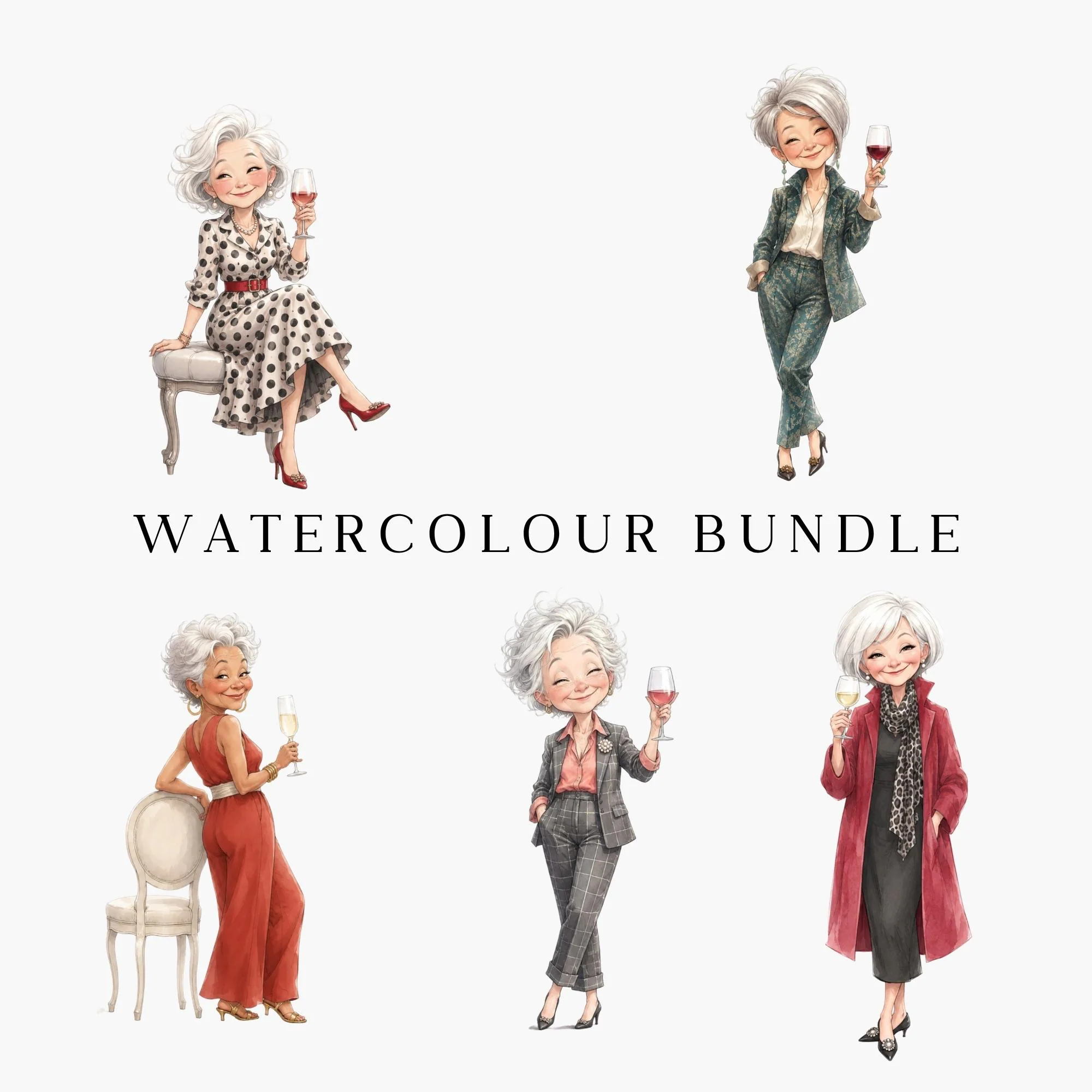 Senior Woman Clipart, Older Lady Fashion Clip Art, Mature Stylish Quirky Grandma, Elegant Woman - image 5