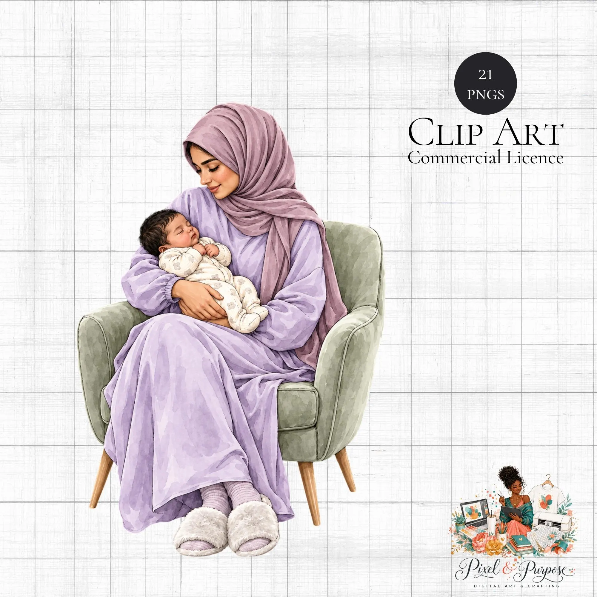 Muslim Mother And Baby Clipart Bundle, Hijab Mums Watercolour Illustrations, Islamic Mom, Hijab Mothers - image 5
