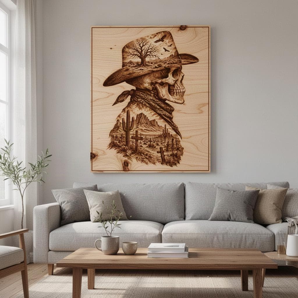 Skeleton Cowboy Double Exposure laser Enhanced PNG, Laser Ready, Wood Engraving (Digital Download) - image 3