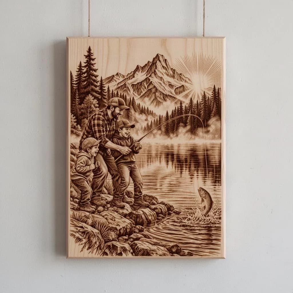 Father and sons fishing PNG, Laser Ready, Wood Engraving (Digital Download) - image 4