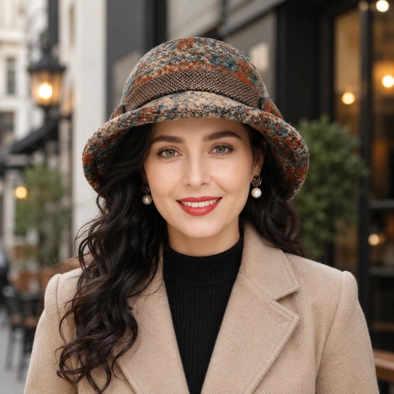 Ladies' autumn and winter bow top hat, thickened warm woolen casual fisherman hat
