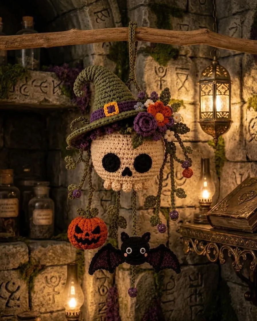 Witch Skull Amigurumi Crochet Pattern, Halloween Wall Hanger (Digital Download) - image 4
