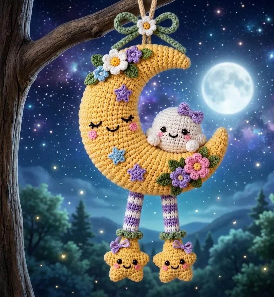 Luna Crochet Moon Wall Hanging Pattern, Amigurumi Celestial Decor (Digital PDF) - image 3