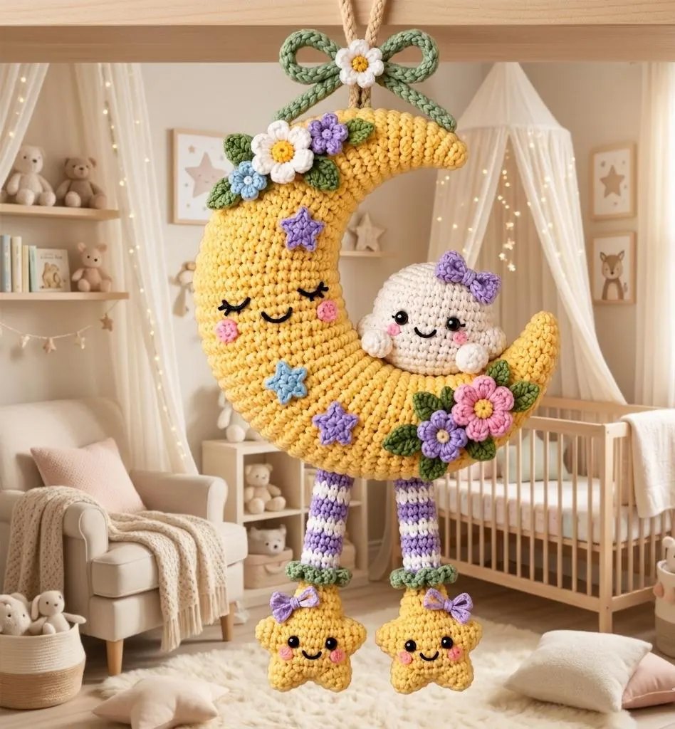 Luna Crochet Moon Wall Hanging Pattern, Amigurumi Celestial Decor (Digital PDF) - image 5