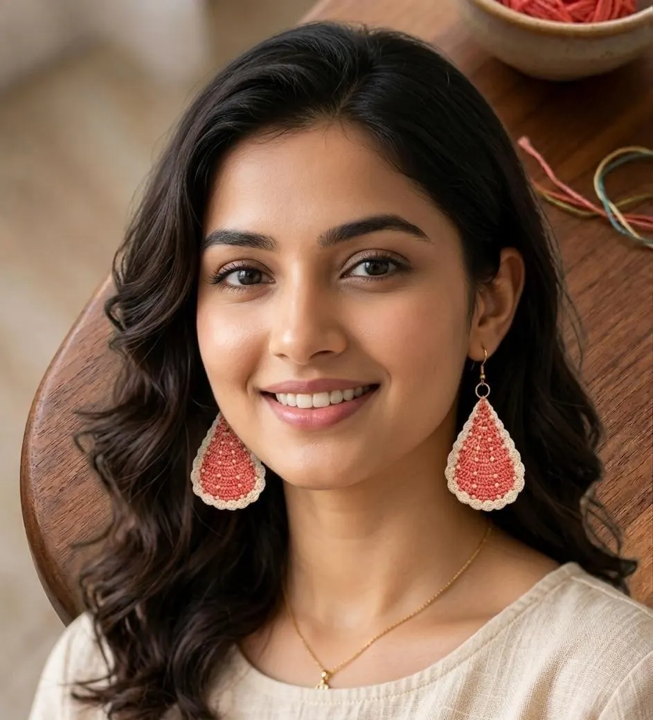 Crochet Beaded Drop Earrings Pattern, Citrus Slice Design (PDF) - image 5