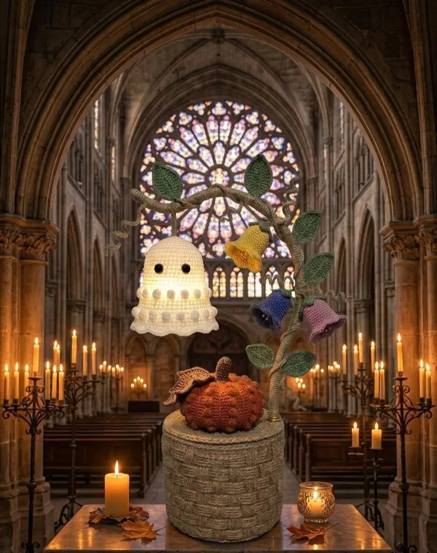 Crochet Ghost Lamp Pattern, Halloween Vine Light, Pumpkin Bellflowers (PDF) - image 5
