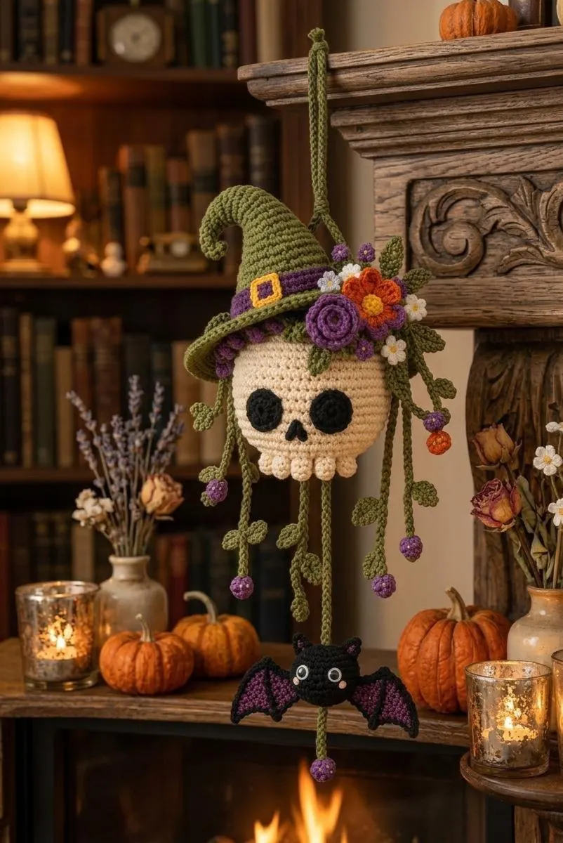Witch Skull Amigurumi Crochet Pattern, Halloween Wall Hanger (Digital Download) - image 3