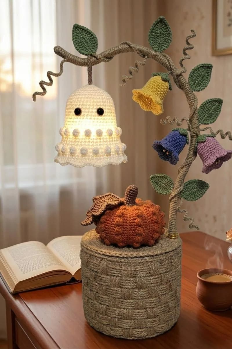 Crochet Ghost Lamp Pattern, Halloween Vine Light, Pumpkin Bellflowers (PDF) - image 3