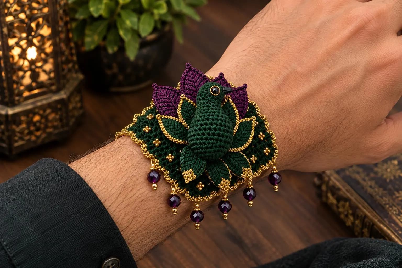 Gothic Feather Cuff Crochet Pattern, Raven Plume Wristband, Dark Boho Jewelry (Digital Download) - image 4