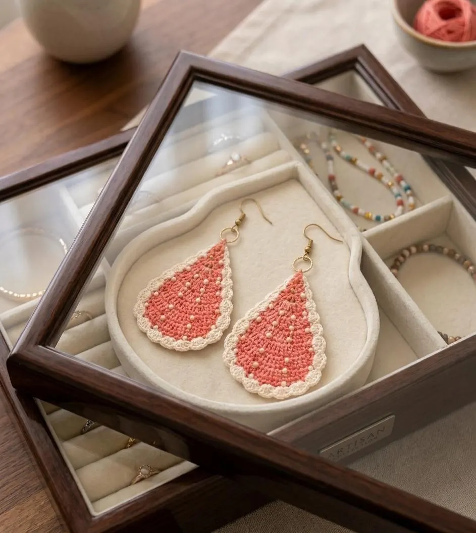 Crochet Beaded Drop Earrings Pattern, Citrus Slice Design (PDF) - image 4