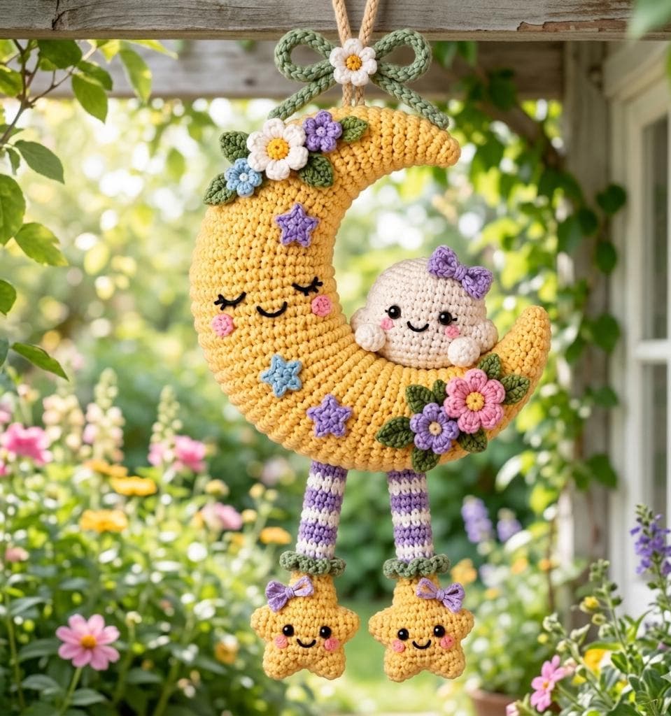 Luna Crochet Moon Wall Hanging Pattern, Amigurumi Celestial Decor (Digital PDF) - image 4