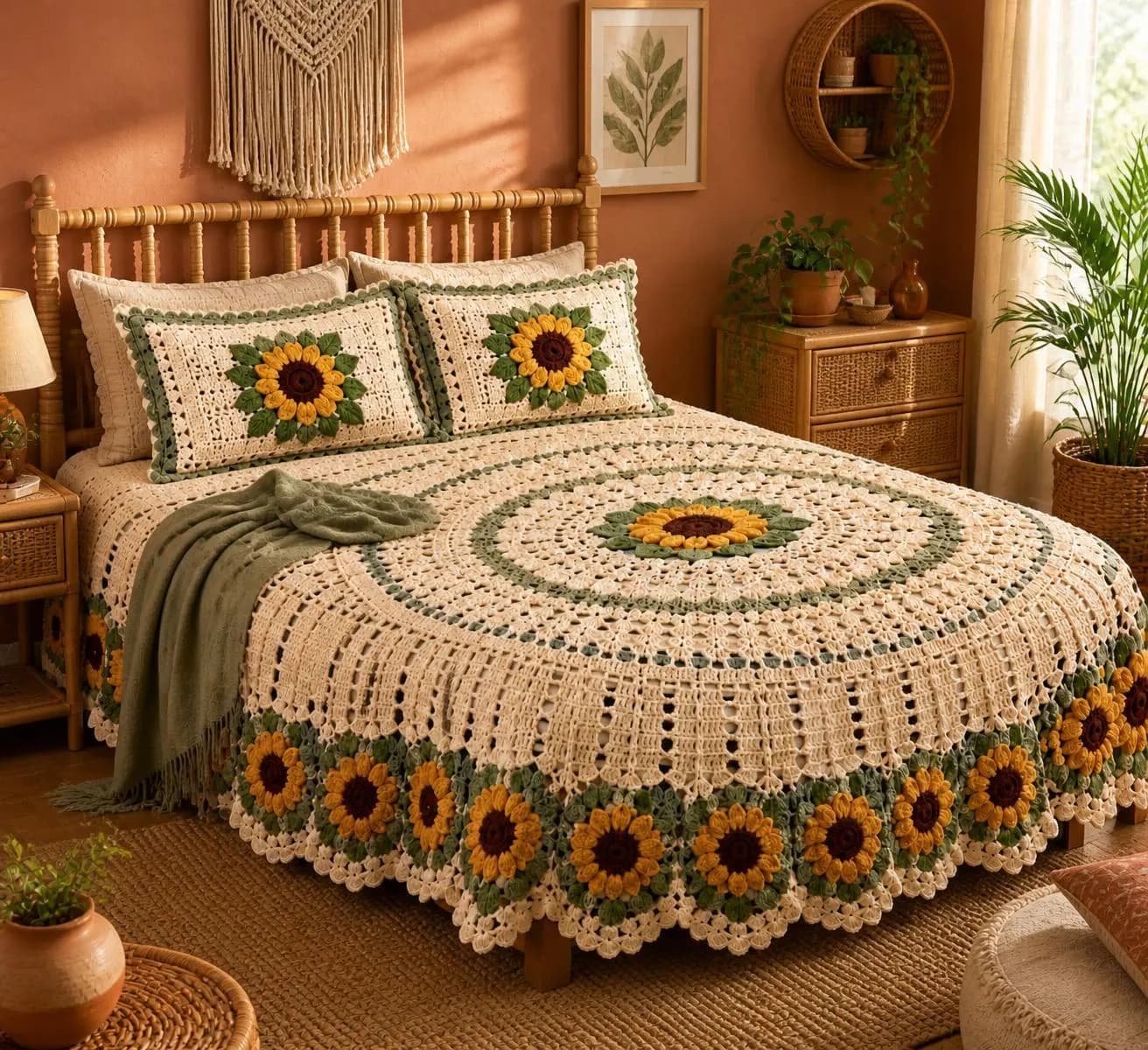 Sunflower Crochet Bedspread & Sham Pattern, Round Lace Coverlet (PDF) - image 5