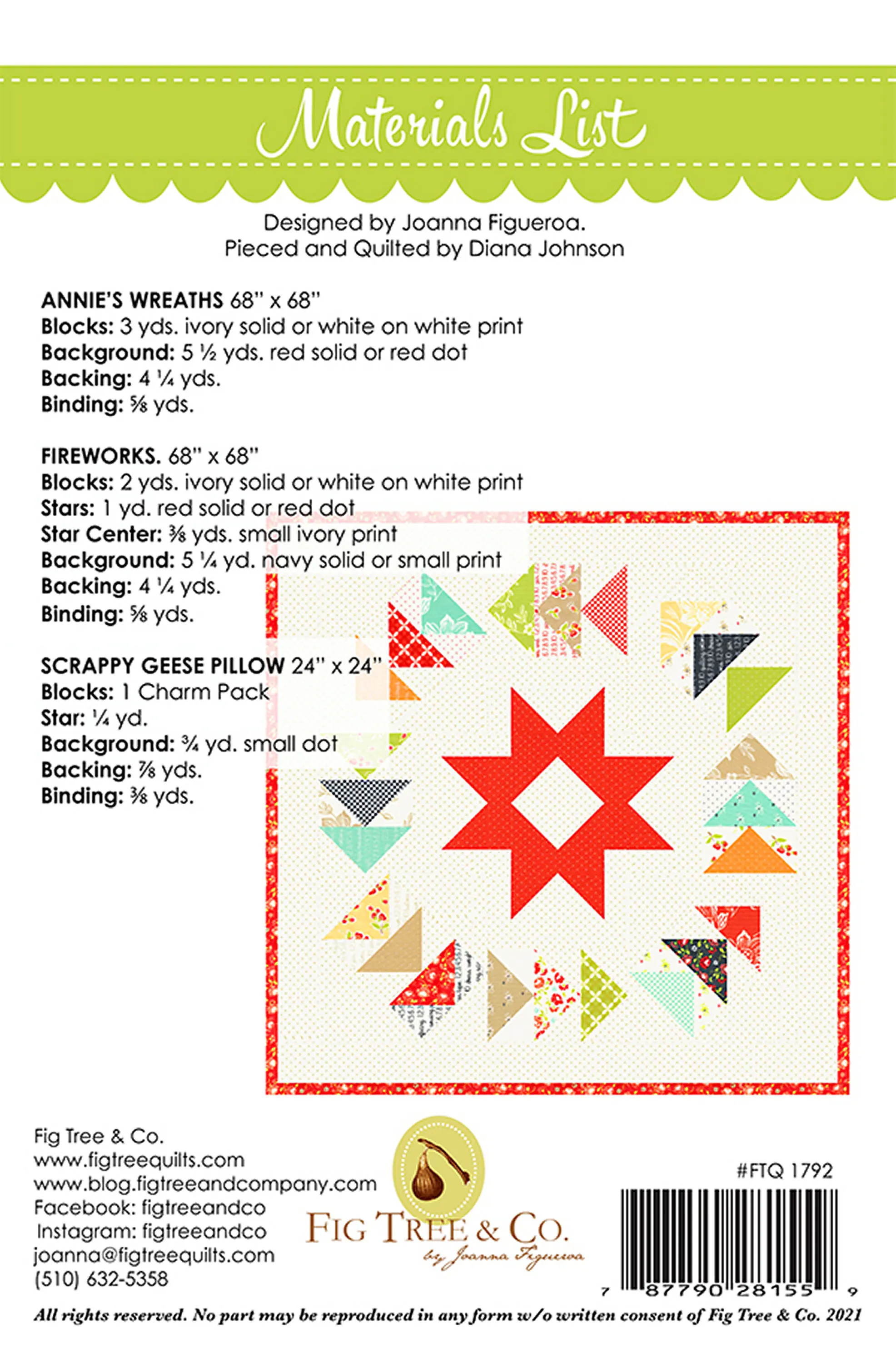 PATTERN: ANNIE'S Wreaths - Fig Tree Quilts - FTQ1792 - Christmas - Throw Quillt - Lap Quilt - Square Quilt - Christmas Figs II - 68" x 68" - image 3